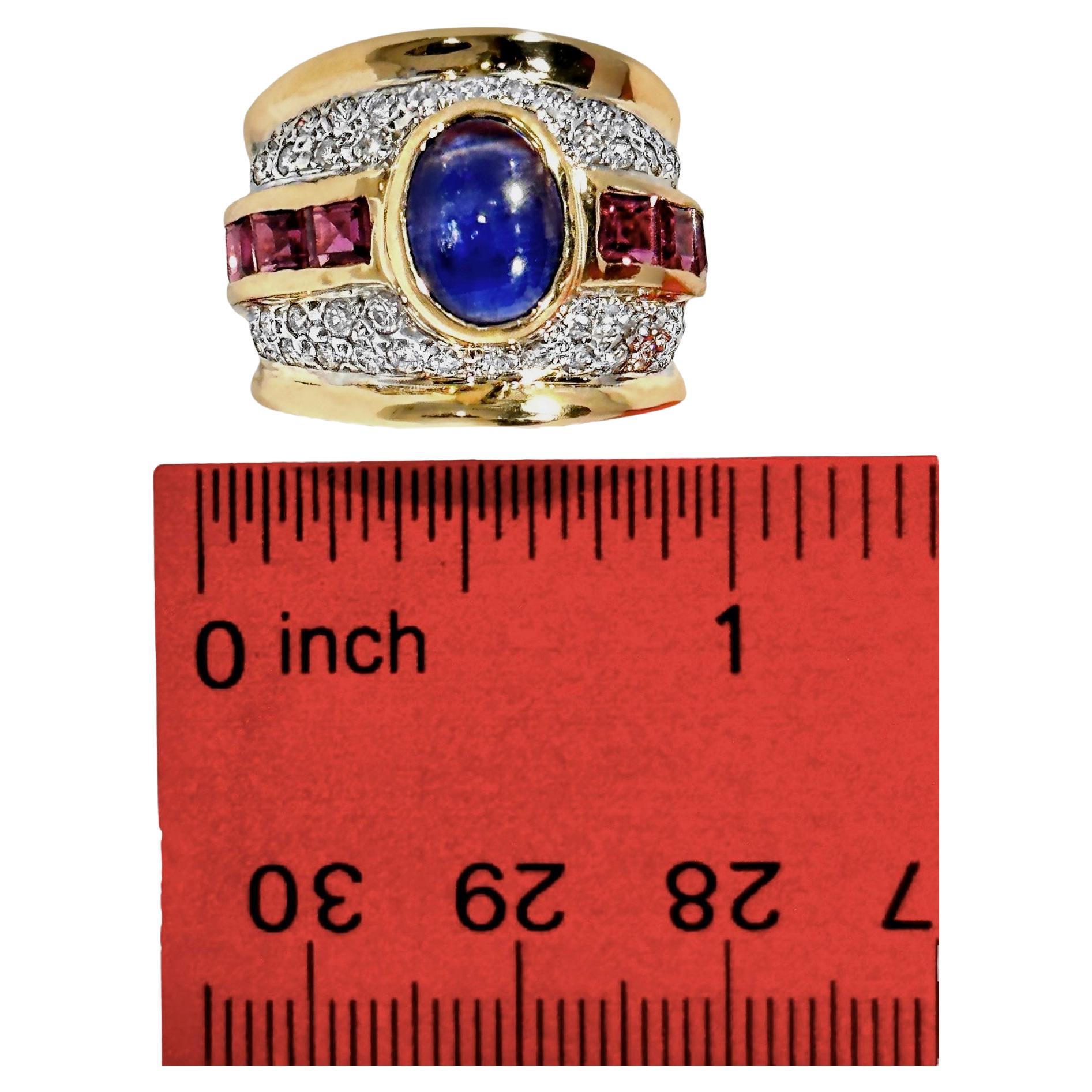 Women's Big, Bold 1970's Gold, Diamond, Sapphire and Ruby Cocktail Ring For Sale