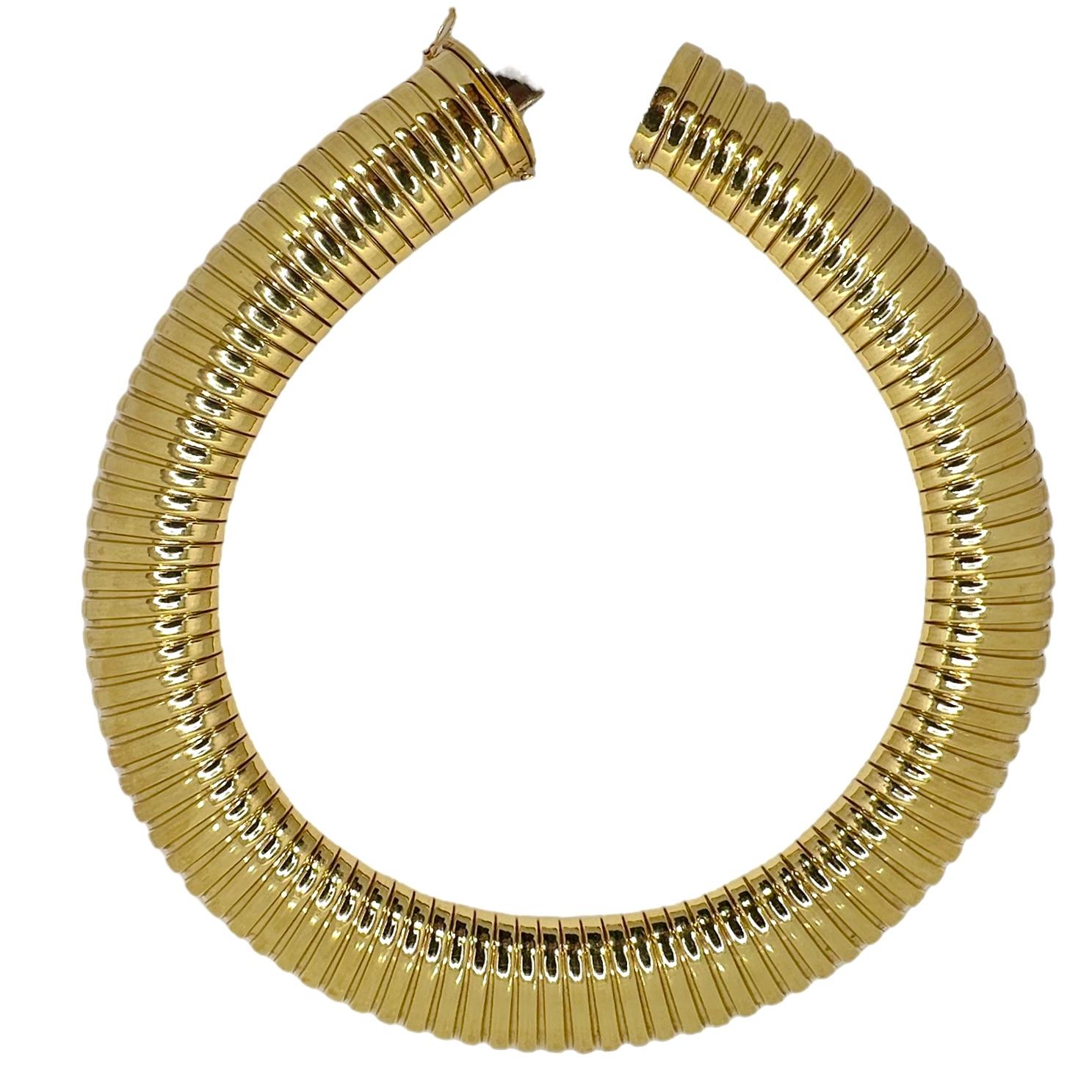 Modern Big & Bold Italian 14k Yellow Gold Bombe Tubogas Choker Necklace 7/8 Inch Wide For Sale