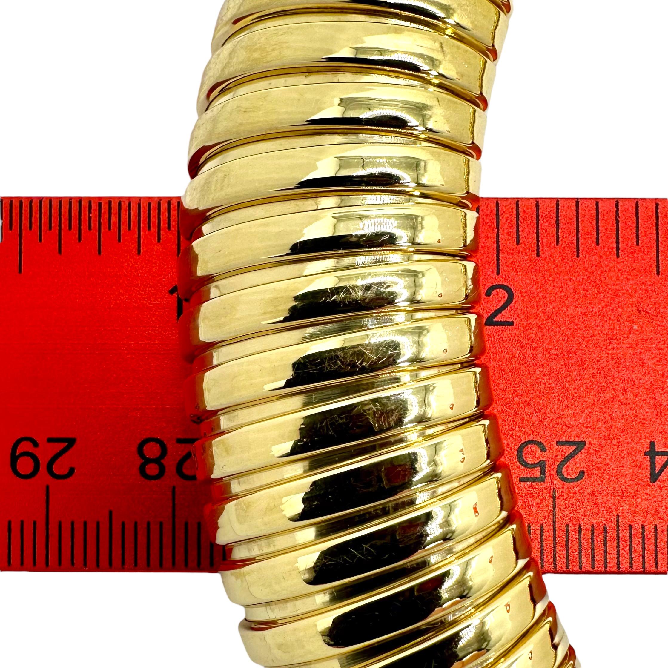 Women's Big & Bold Italian 14k Yellow Gold Bombe Tubogas Choker Necklace 7/8 Inch Wide For Sale