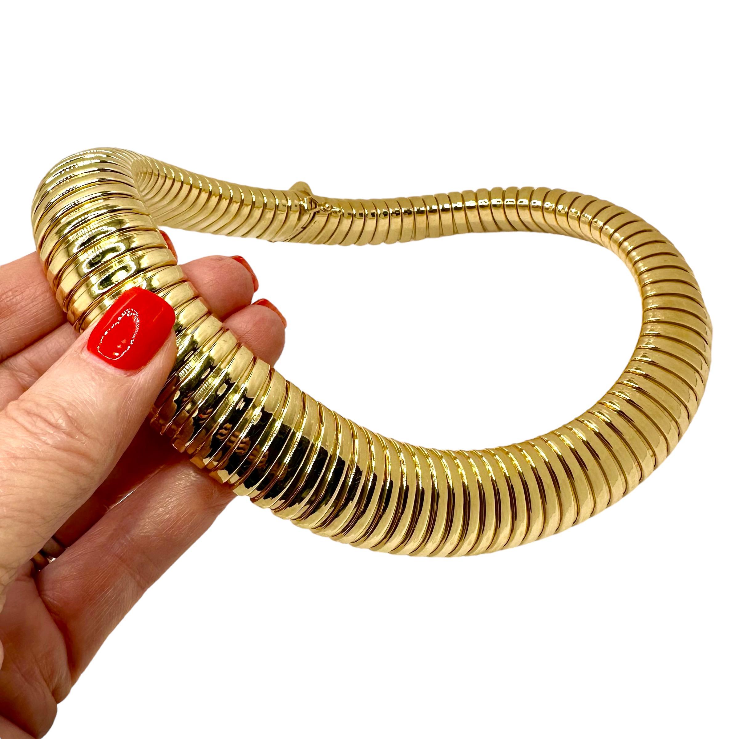 Big & Bold Italian 14k Yellow Gold Bombe Tubogas Choker Necklace 7/8 Inch Wide For Sale 3
