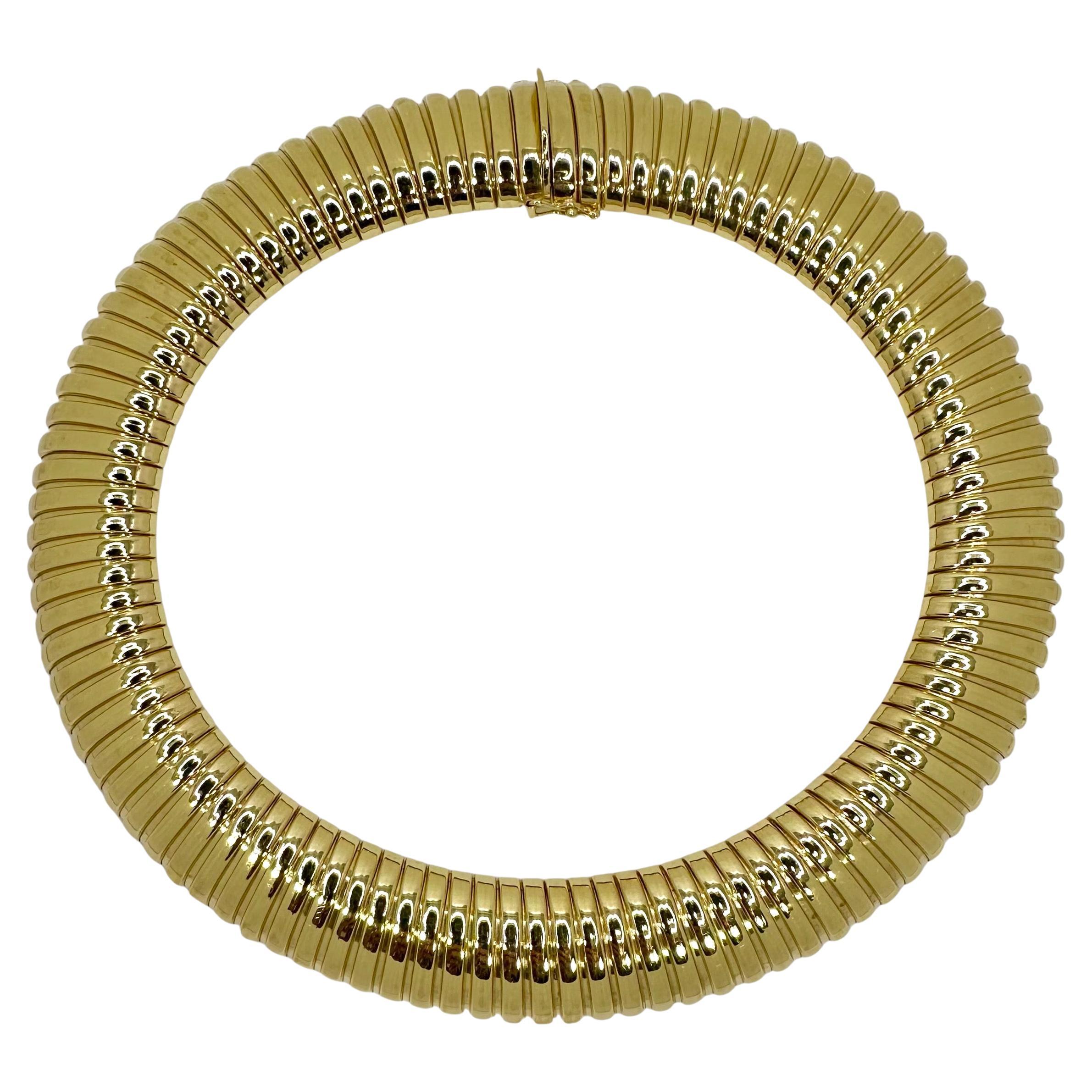 Big & Bold Italian 14k Yellow Gold Bombe Tubogas Choker Necklace 7/8 Inch Wide