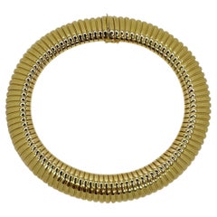 Big & Bold Italian 14k Yellow Gold Bombe Tubogas Choker Necklace 7/8 Inch Wide