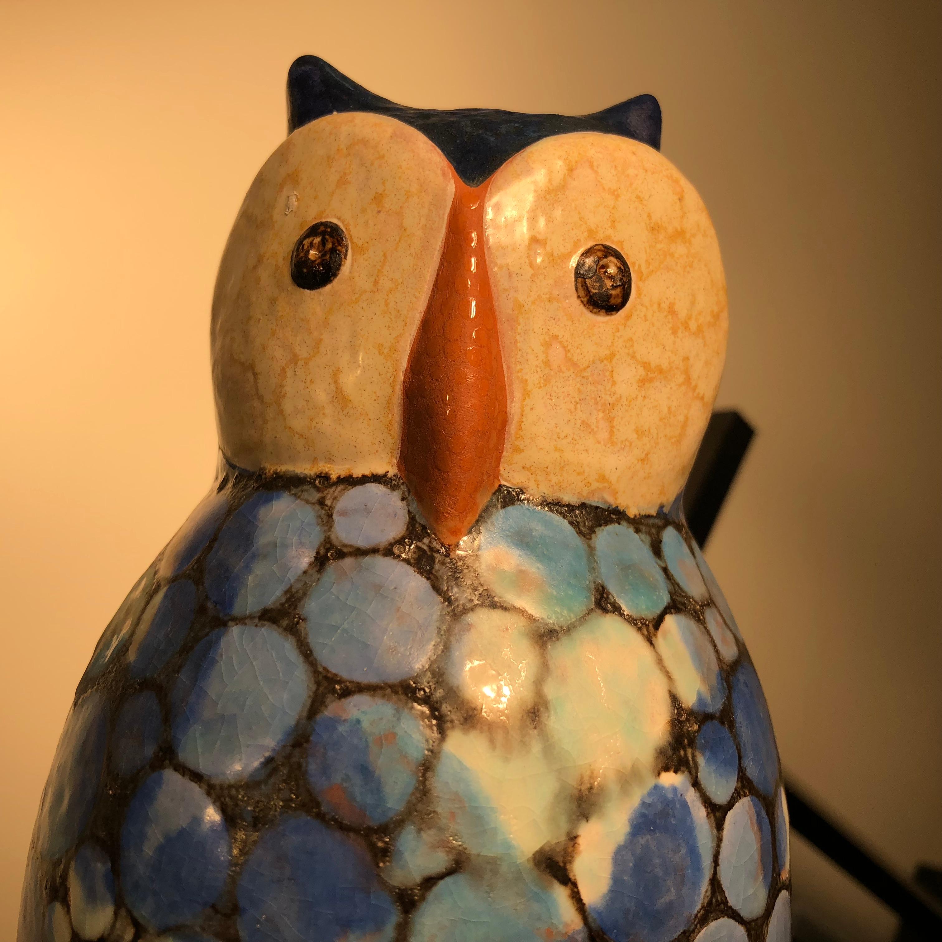 Tall Blue Owl Master Artisan Eva Fritz-Lindner 5