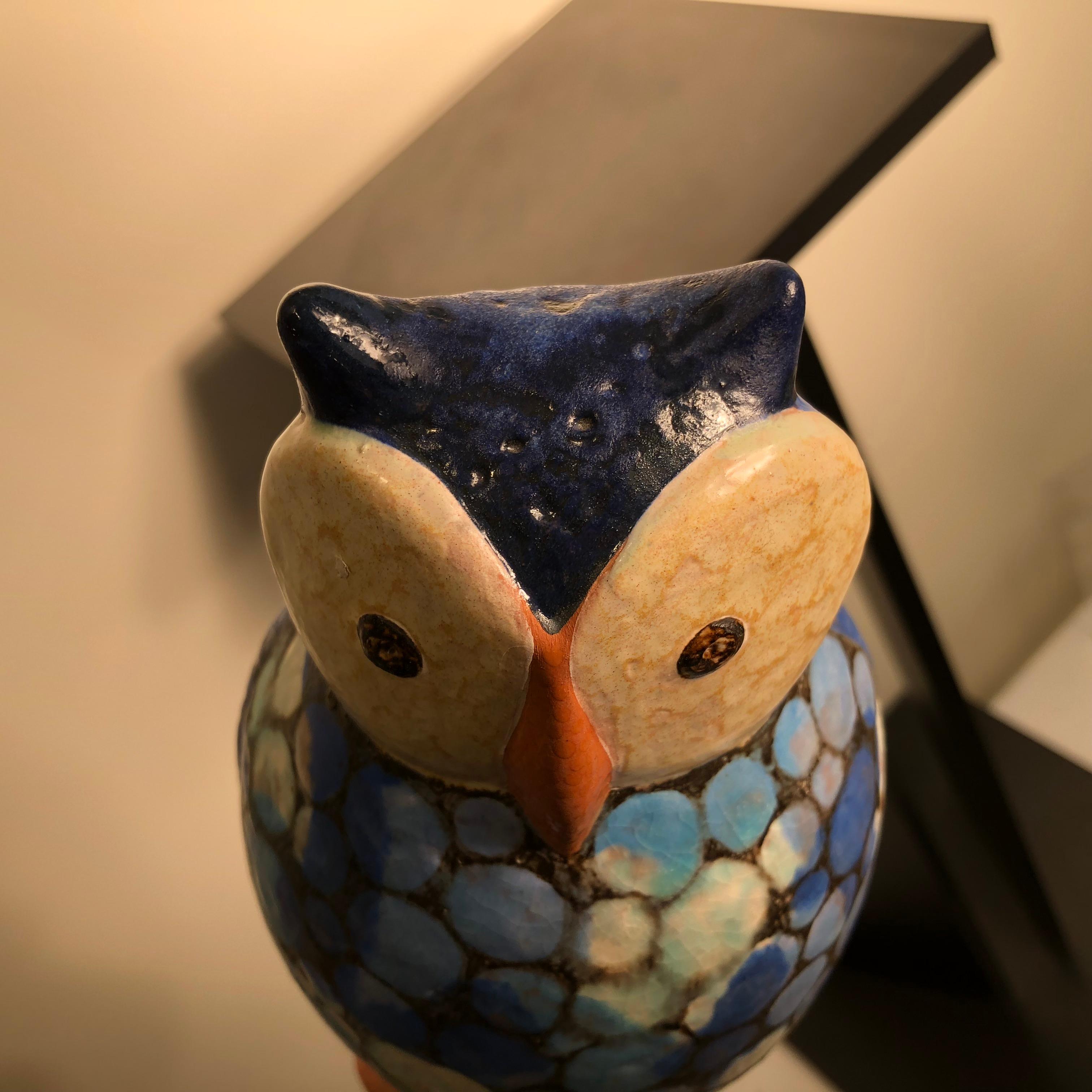 Tall Blue Owl Master Artisan Eva Fritz-Lindner 6
