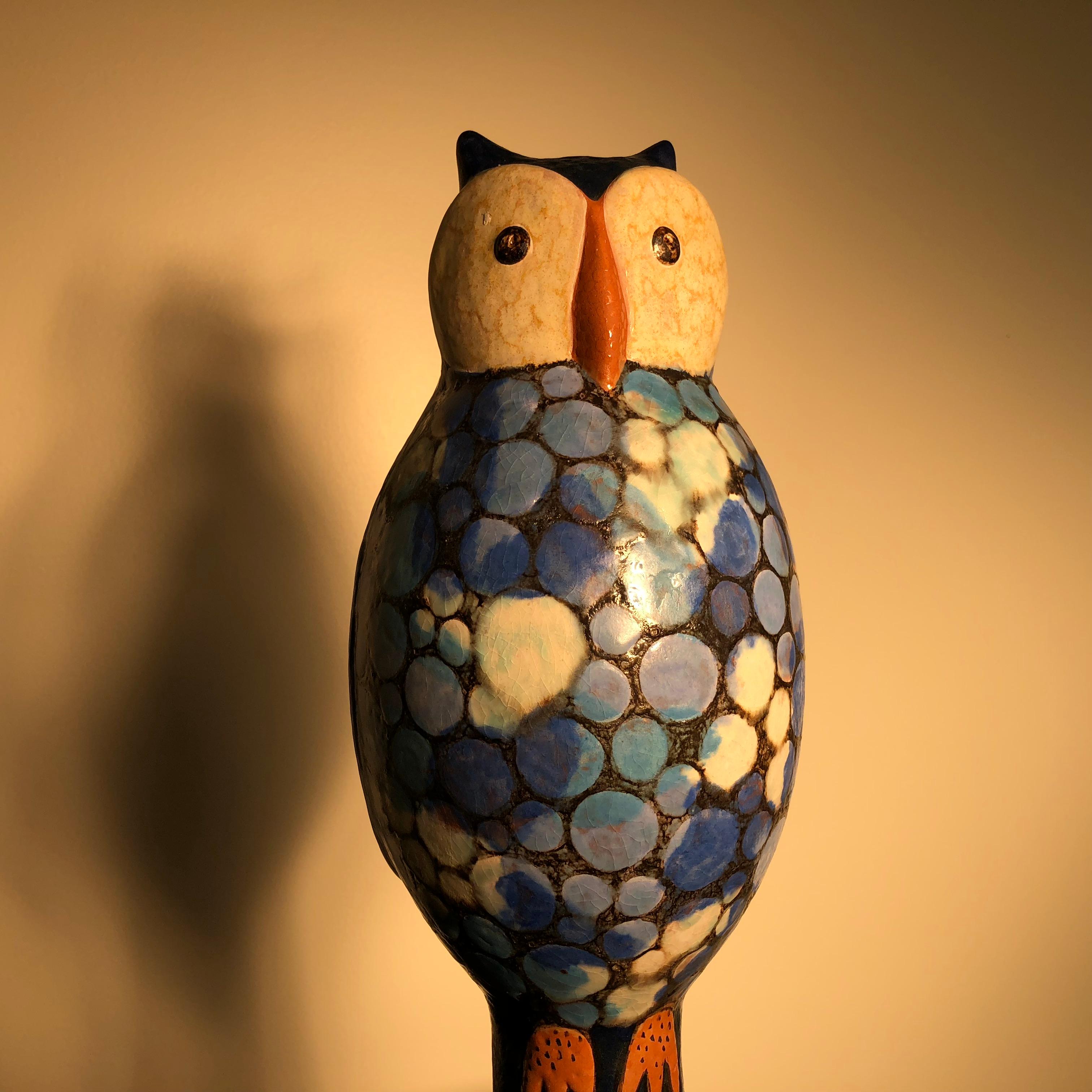 Mid-Century Modern Tall Blue Owl Master Artisan Eva Fritz-Lindner