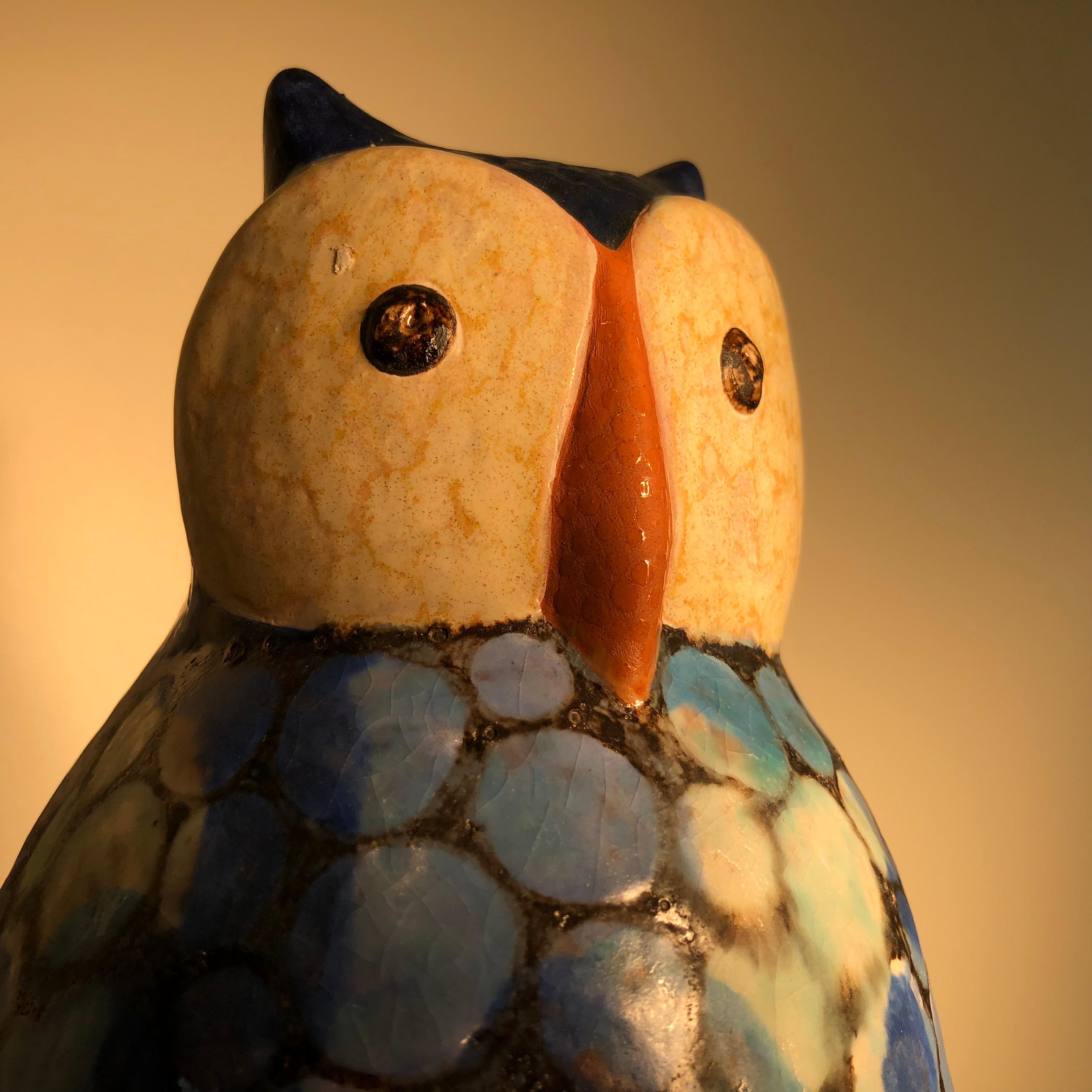 German Tall Blue Owl Master Artisan Eva Fritz-Lindner