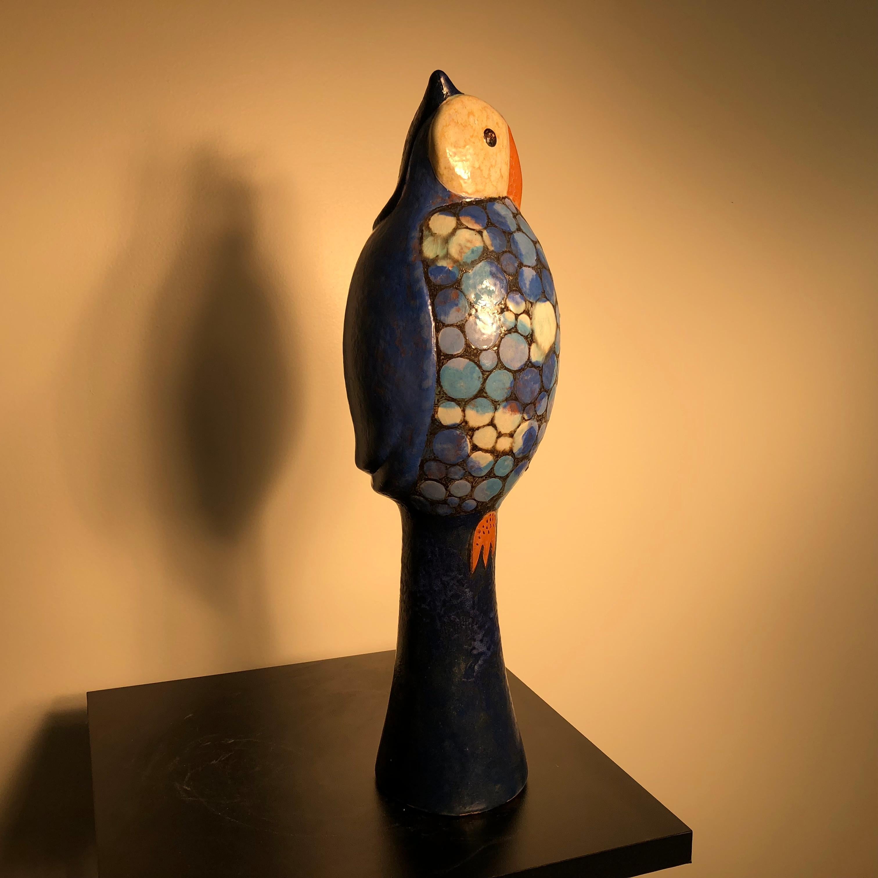 20th Century Tall Blue Owl Master Artisan Eva Fritz-Lindner