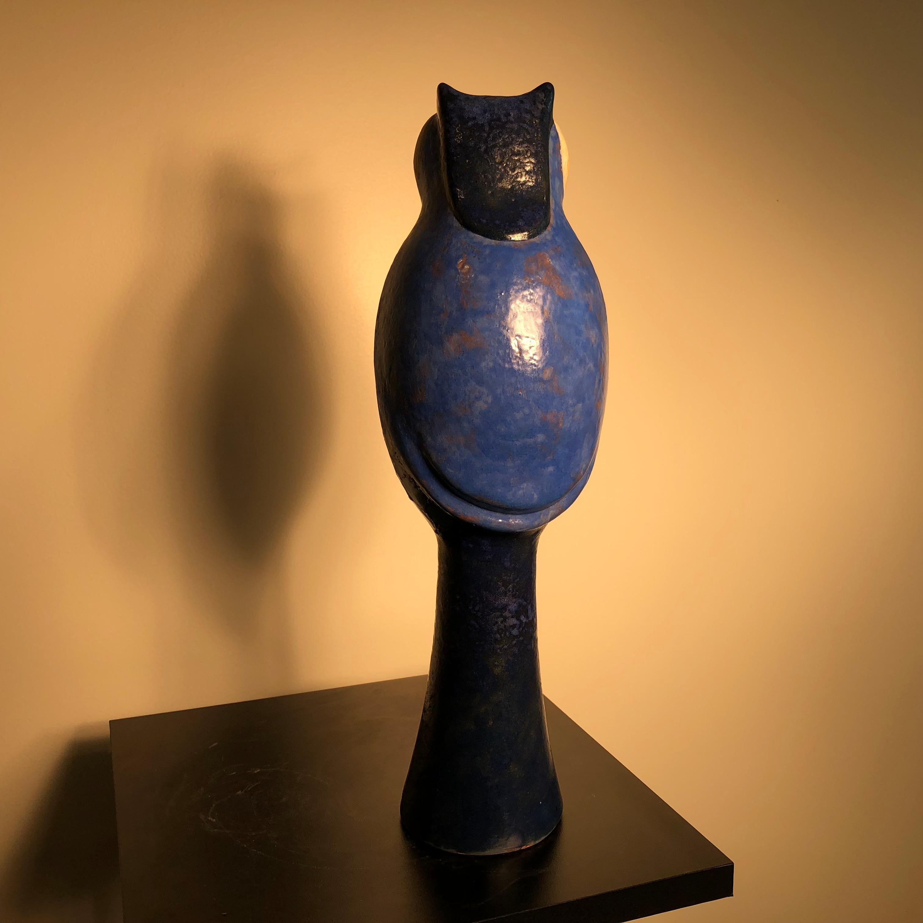 Ceramic Tall Blue Owl Master Artisan Eva Fritz-Lindner