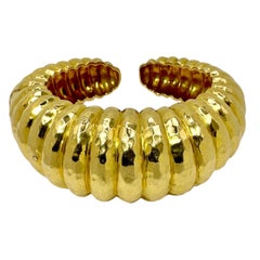 Big Bold Vintage Hammered Finish Bombe Cuff Bracelet in 18k Yellow Gold