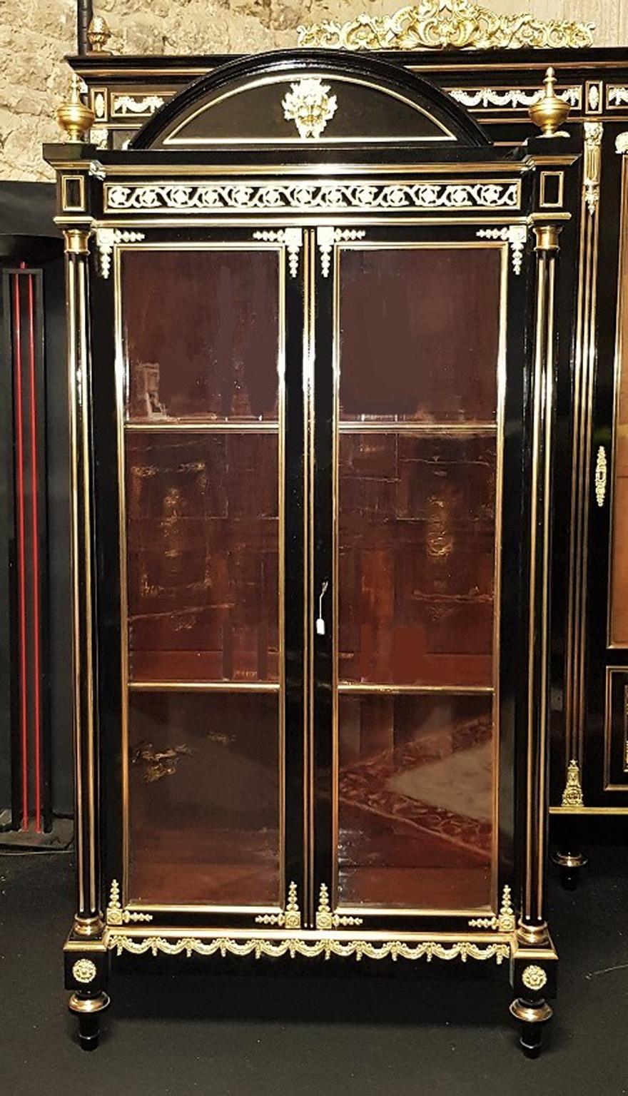 Blackened Big Bookcase Vitrine Napoleon III Boulle style, France, 1870