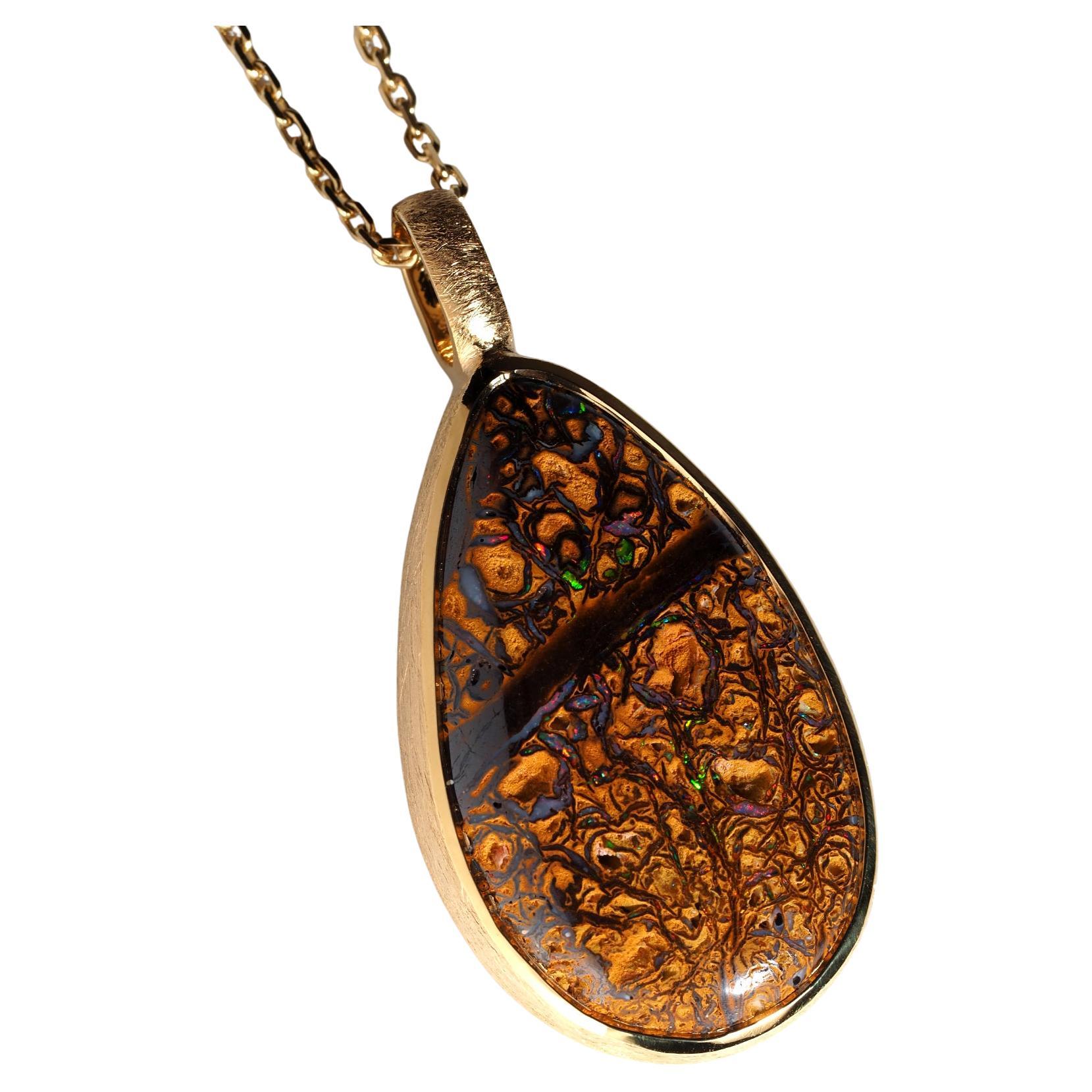 Big Boulder Koroit Opal Silver Pendant Australian Opal Gold Plated Necklace