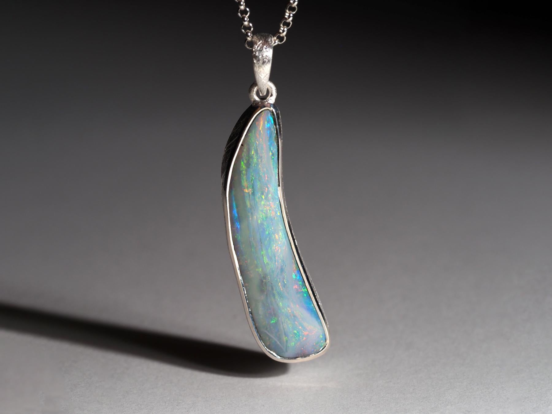 Big Boulder Opal Silber Anhänger Geschenk für Freund Vater Geburtstag natürlichen Edelstein im Angebot 4