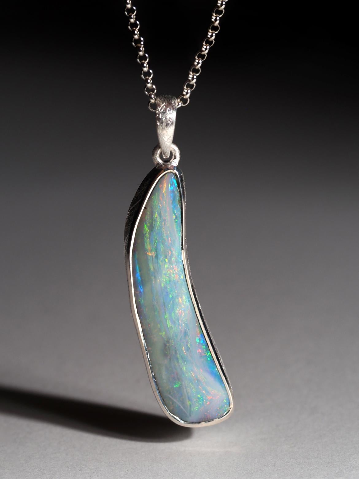 Big Boulder Opal Silber Anhänger Geschenk für Freund Vater Geburtstag natürlichen Edelstein im Angebot 5
