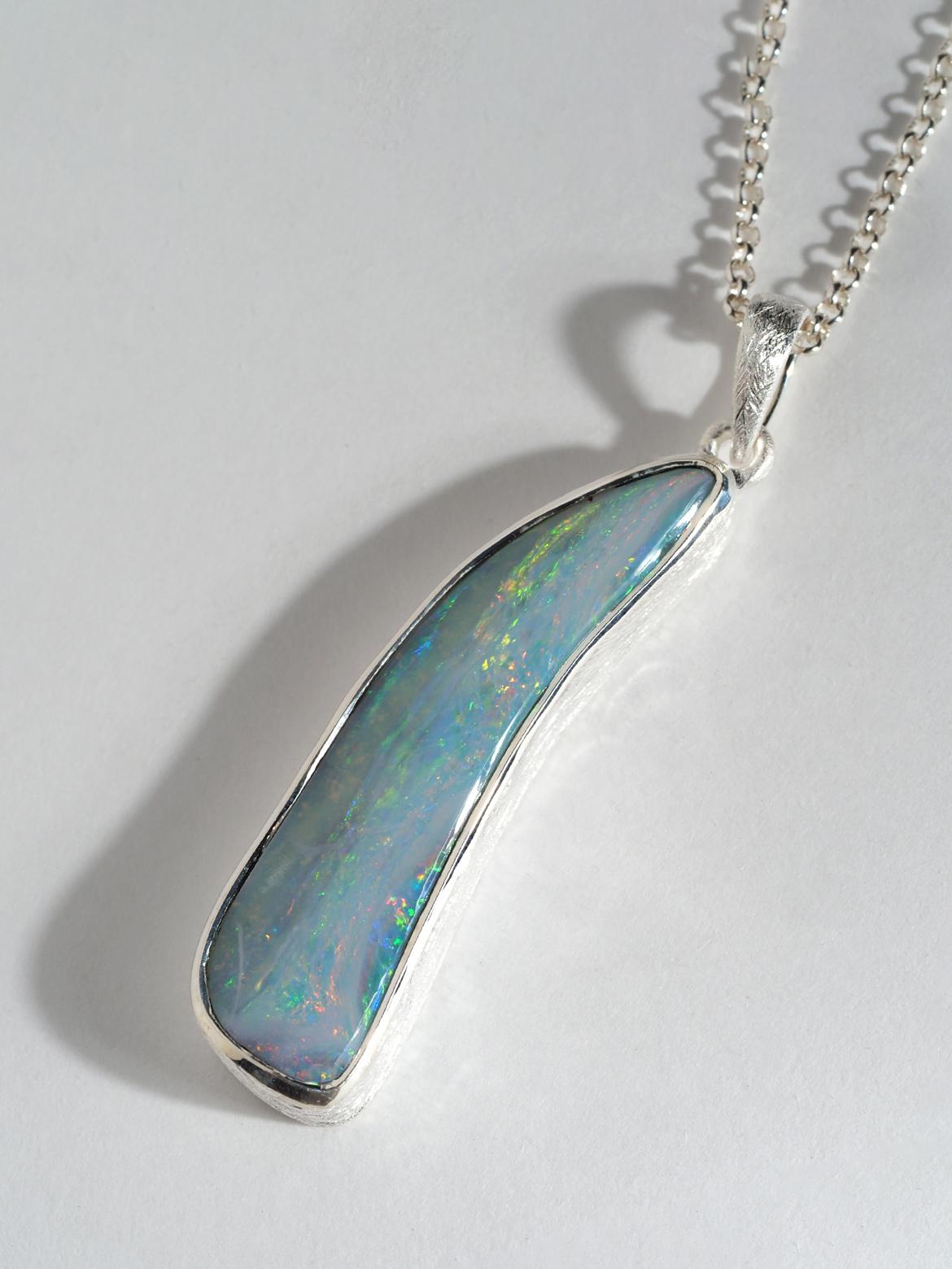 Big Boulder Opal Silber Anhänger Geschenk für Freund Vater Geburtstag natürlichen Edelstein (Kunsthandwerker*in) im Angebot