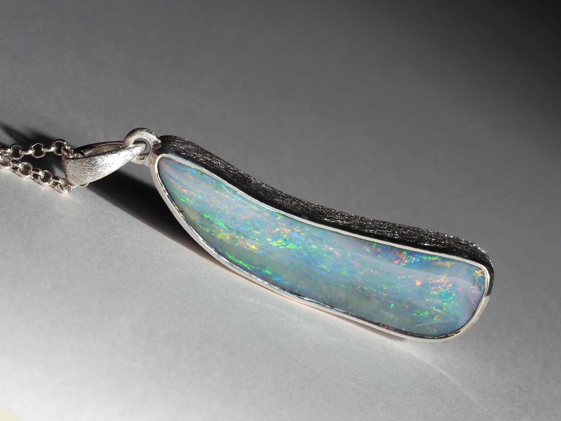 Big Boulder Opal Silber Anhänger Geschenk für Freund Vater Geburtstag natürlichen Edelstein im Angebot 2