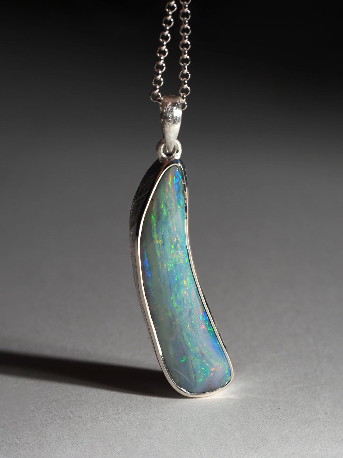 Big Boulder Opal Silber Anhänger Geschenk für Freund Vater Geburtstag natürlichen Edelstein im Angebot 3