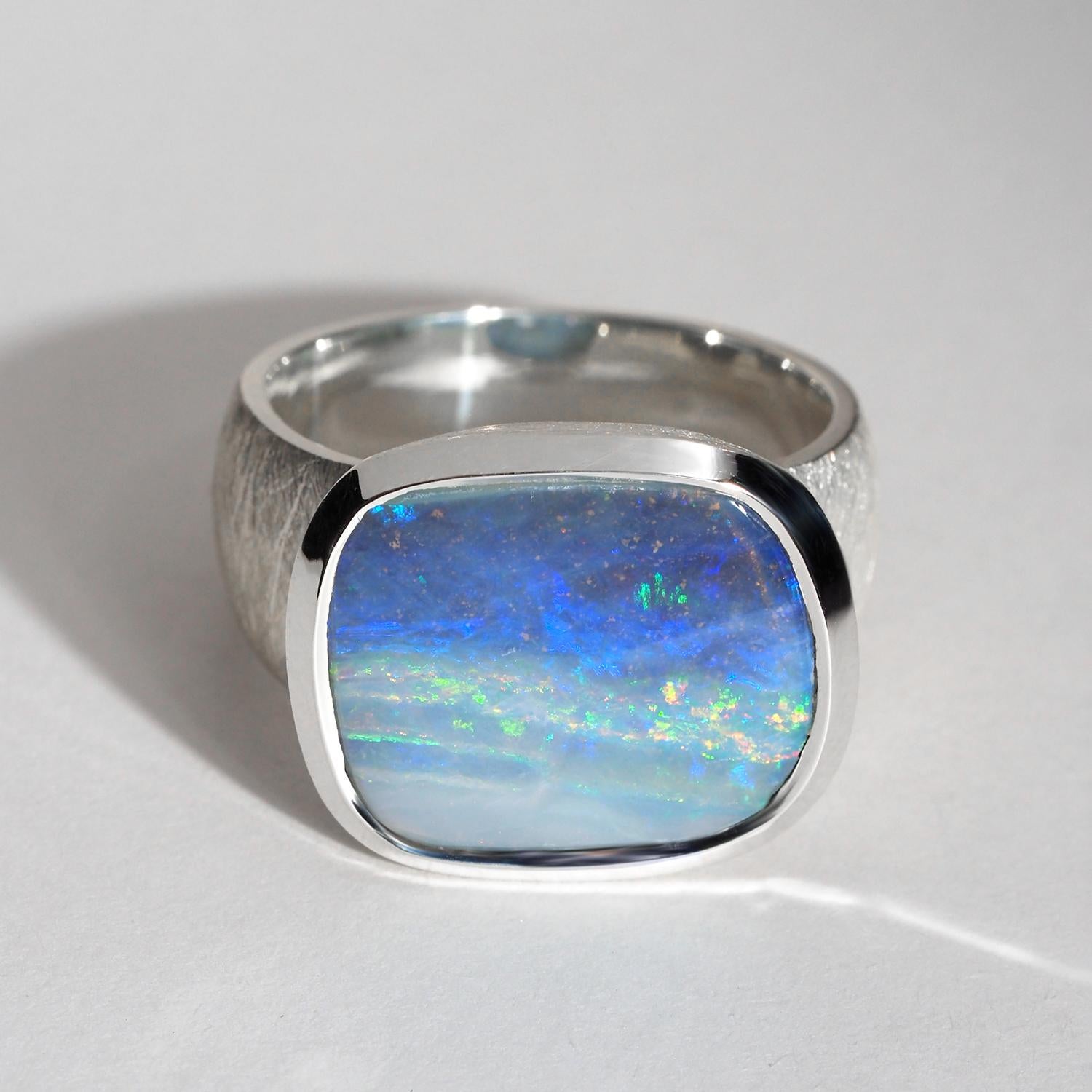 Anello Opale Big Boulder in argento sterling Pietra di nascita di ottobre in vendita 4