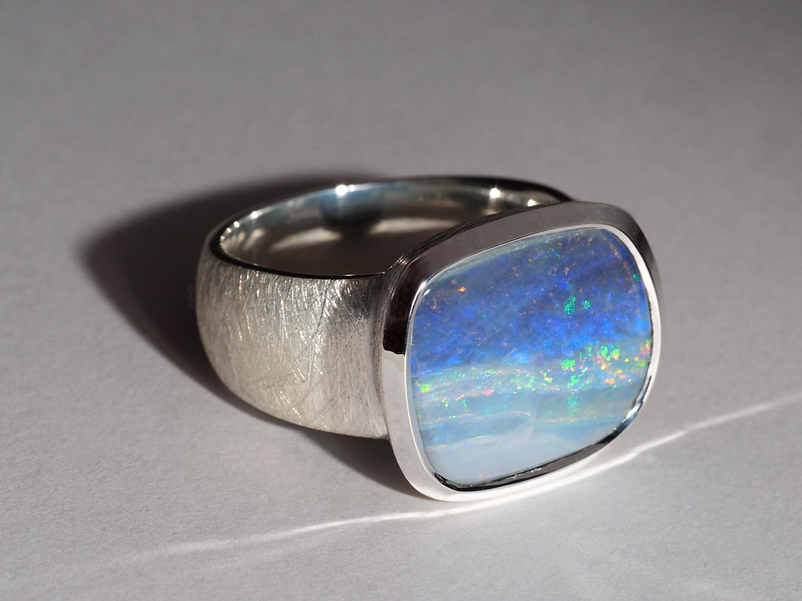 Anello Opale Big Boulder in argento sterling Pietra di nascita di ottobre in vendita 6