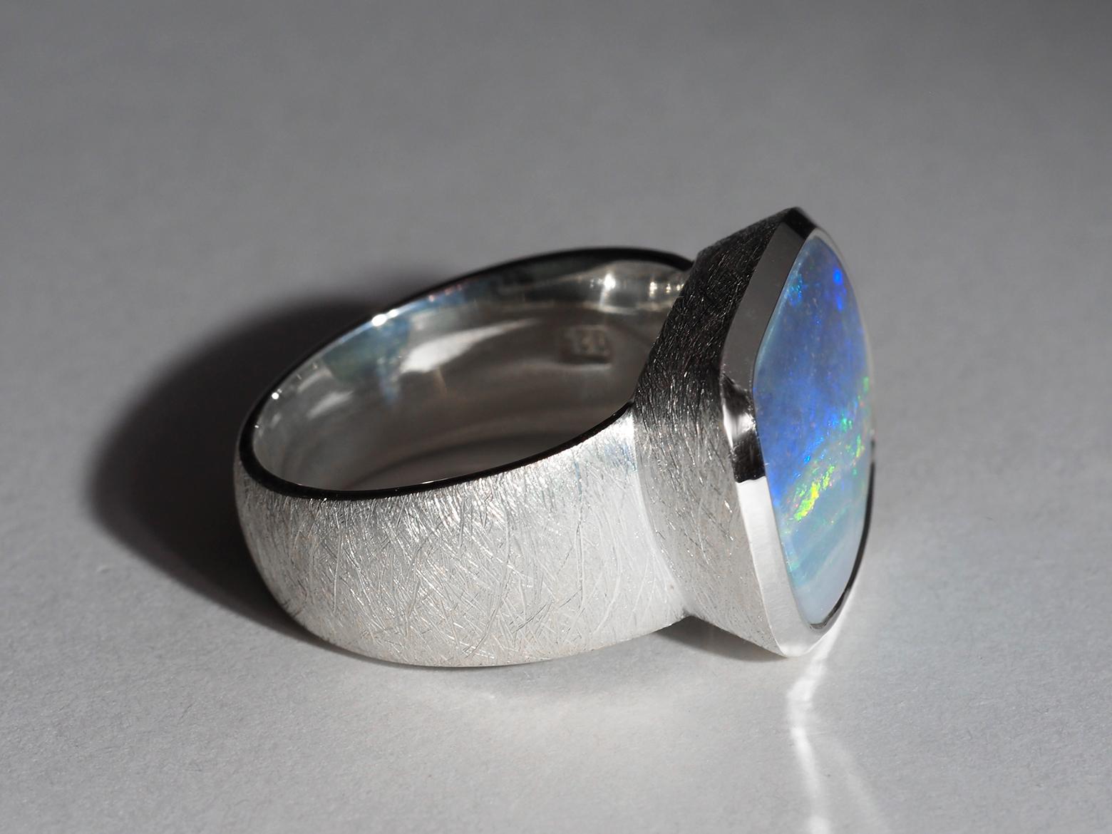 Anello Opale Big Boulder in argento sterling Pietra di nascita di ottobre in vendita 7