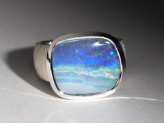 Big Boulder Opal Sterling Silver Ring October Birthstone