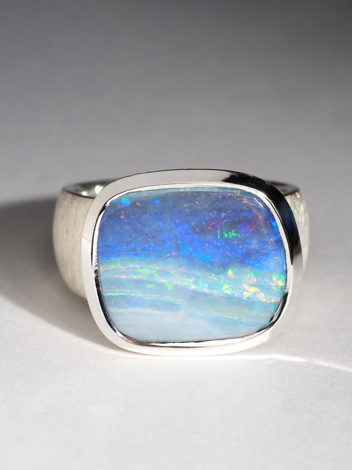 Anello Opale Big Boulder in argento sterling Pietra di nascita di ottobre in vendita 2