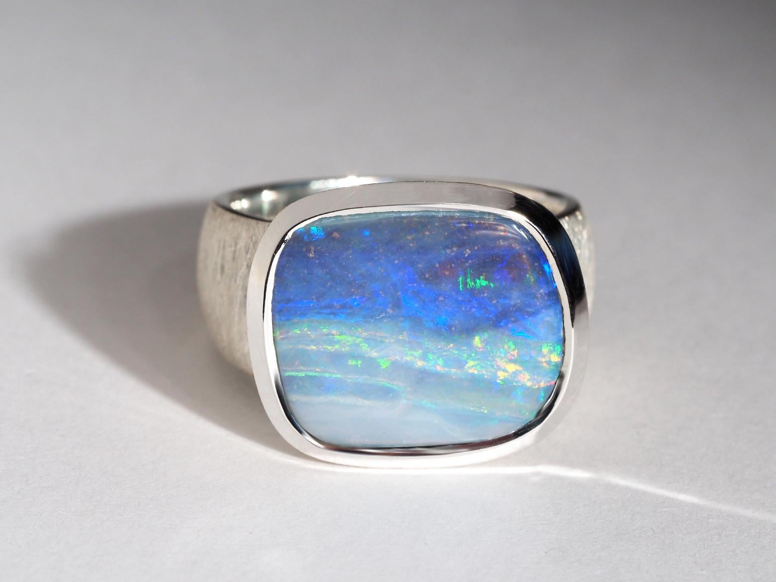 Anello Opale Big Boulder in argento sterling Pietra di nascita di ottobre in vendita 3