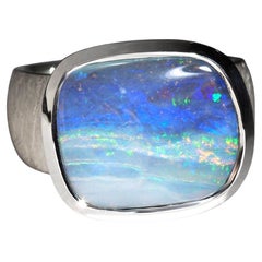 Big Boulder Opal Sterling Silver Ring October Birthstone