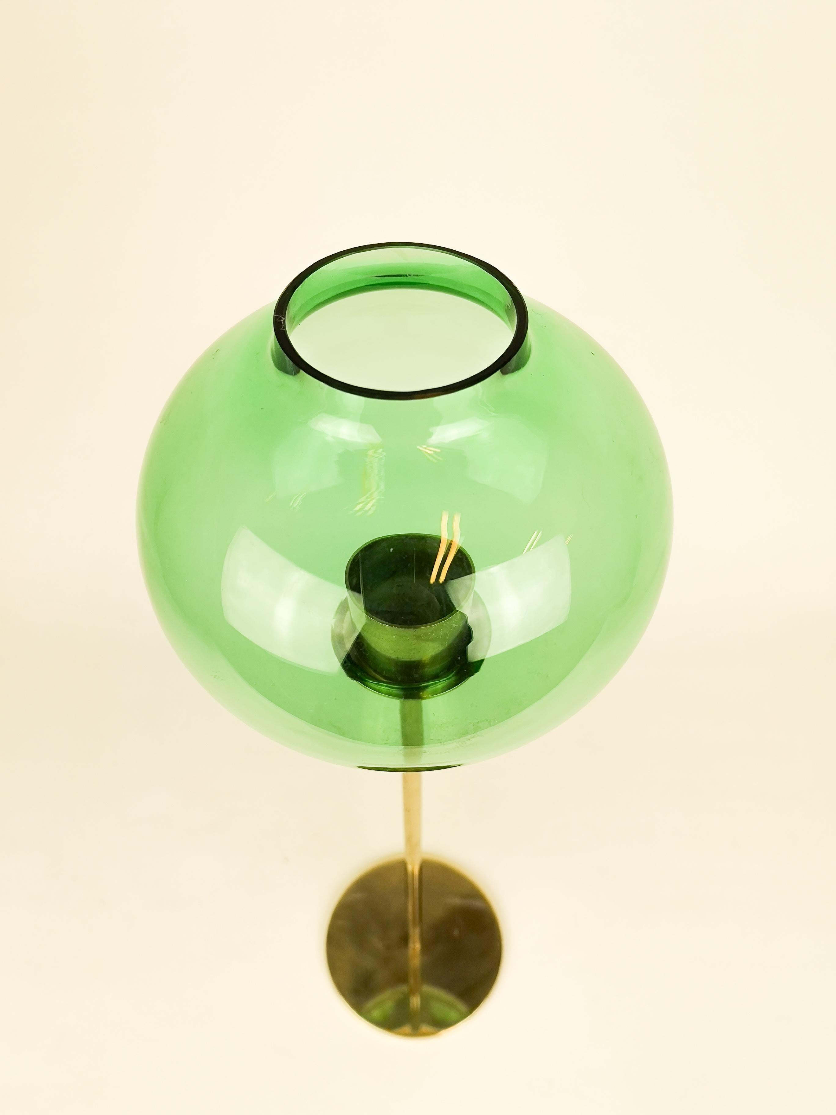 Mid-20th Century Big Brass and Glass Candleholder Hans-Agne Jakobsson Sweden, 1960s