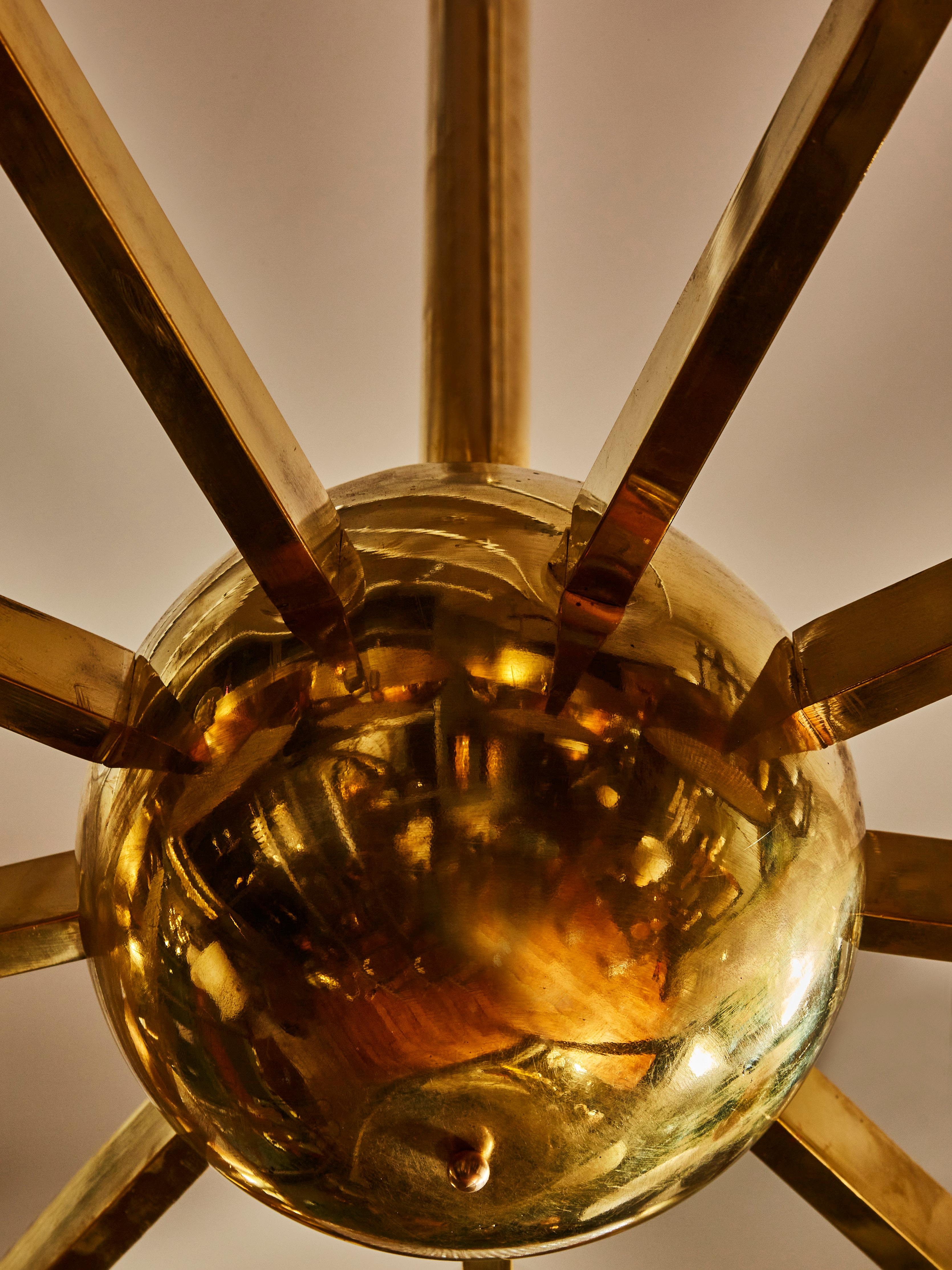 Italian Big Brass Chandelier with Glass Lenses
