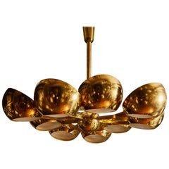 Big Brass Chandelier with Glass Lenses