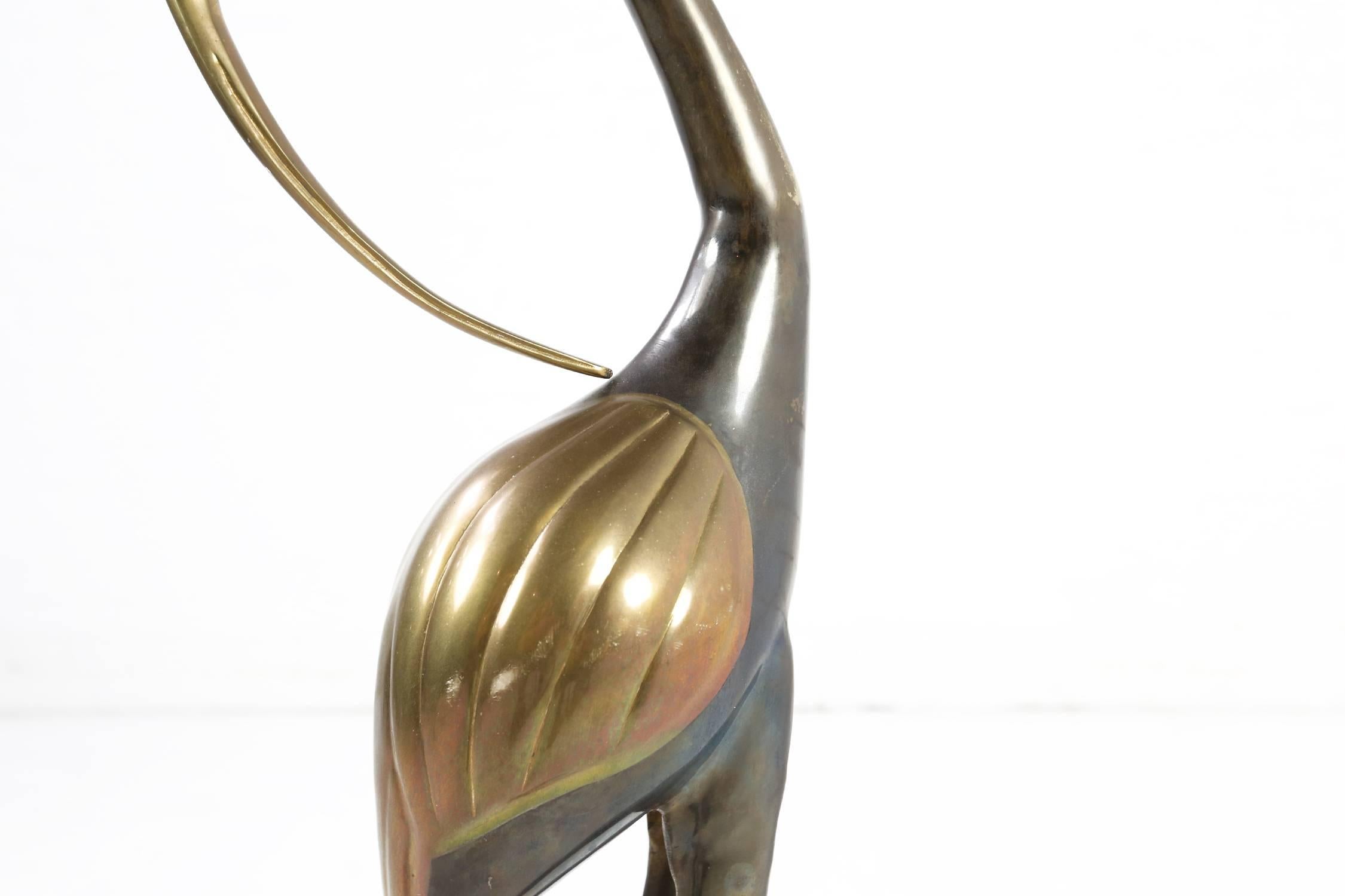 Big Brass Crane or Heron Sculpture Bird, 1970s 1