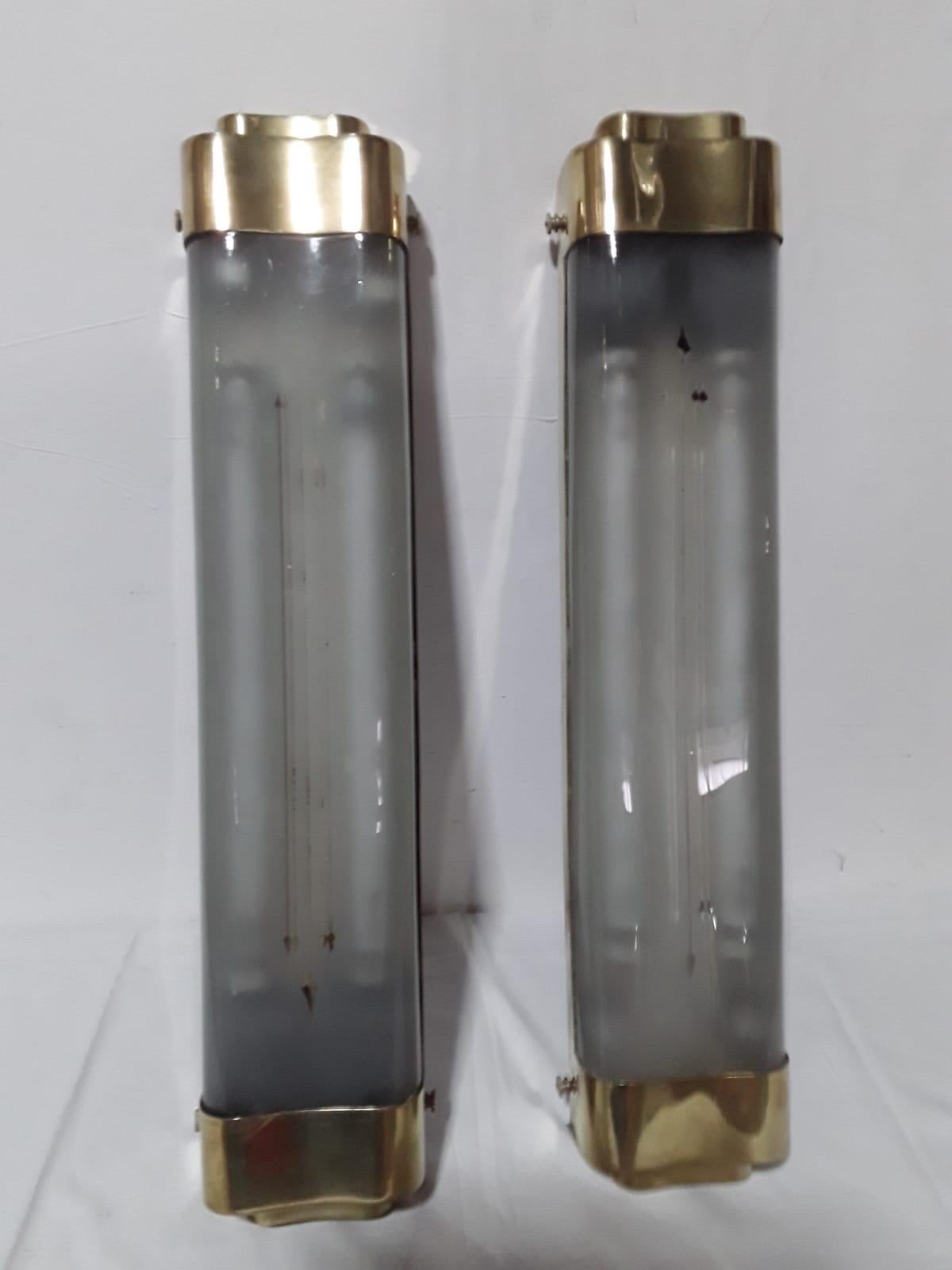 Big Brass & Glass Wall Lamps Top Vintage 1950s For Sale 7