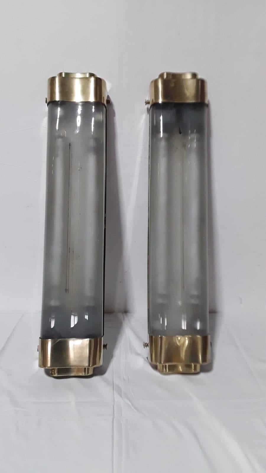 Big Brass & Glass Wall Lamps Top Vintage 1950s In Good Condition For Sale In Foggia, FG
