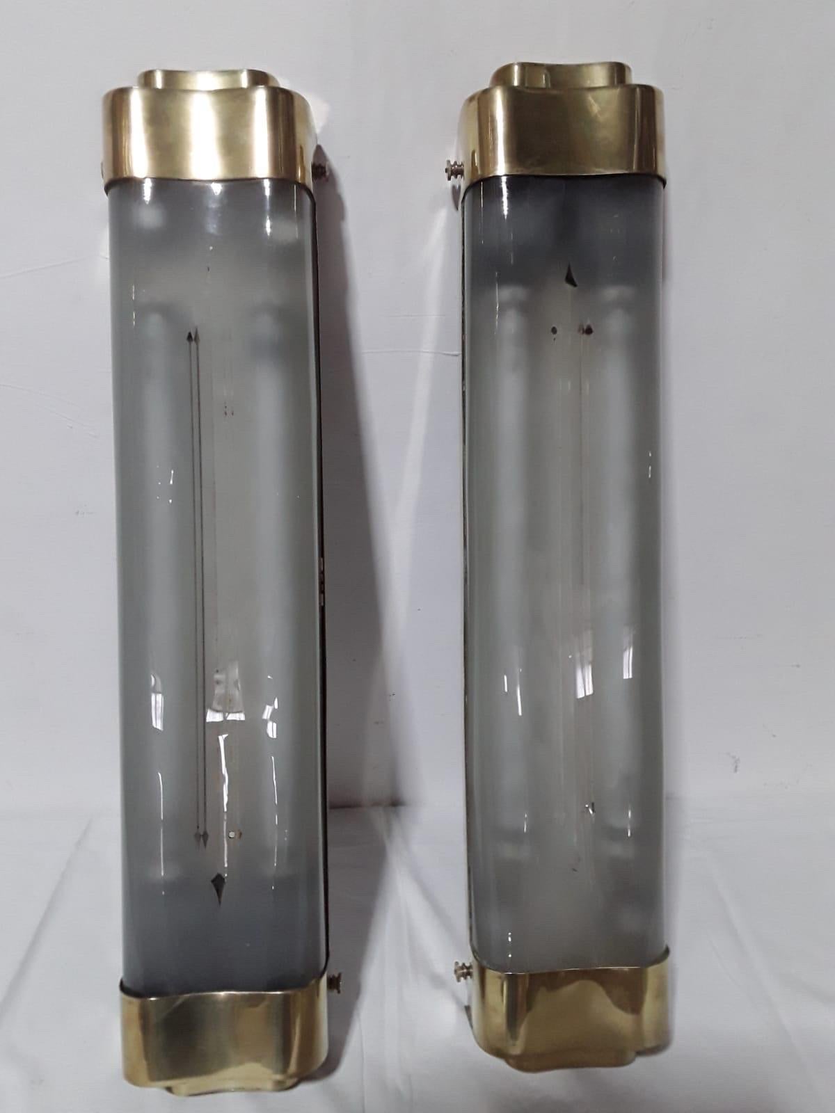 Mid-20th Century Big Brass & Glass Wall Lamps Top Vintage 1950s For Sale