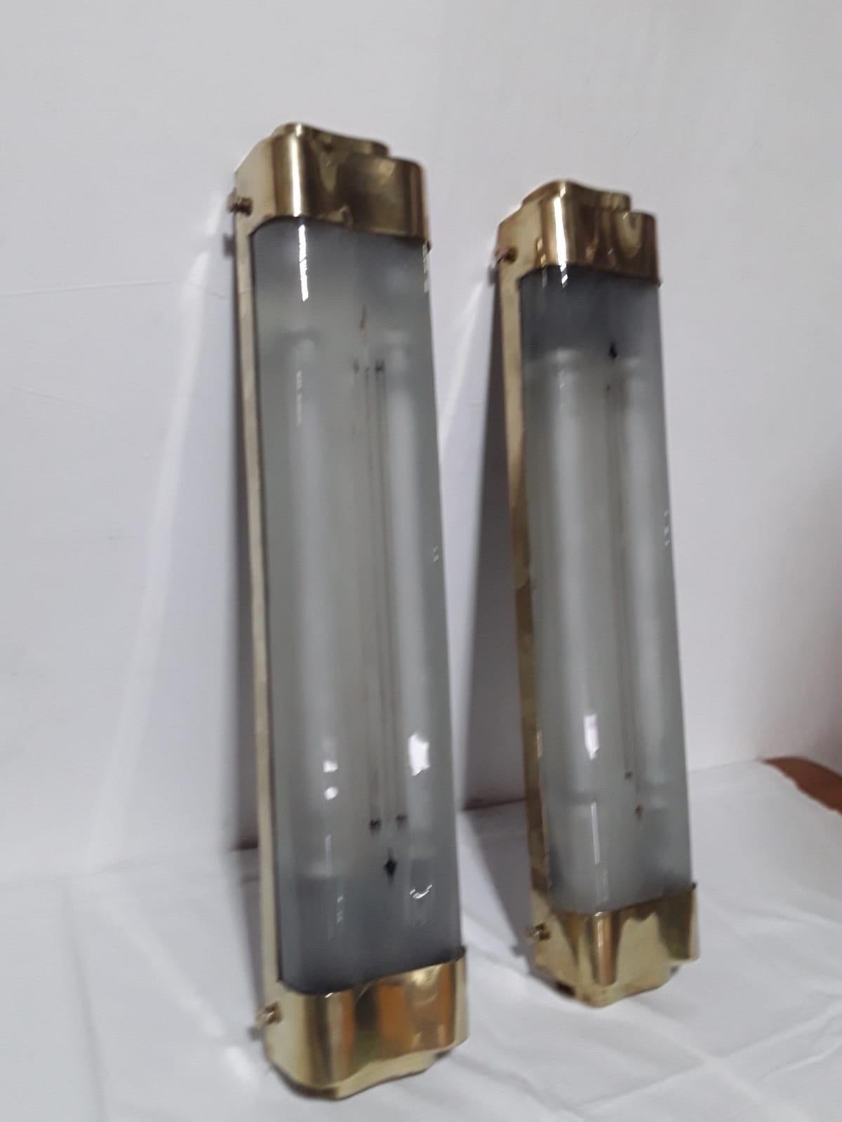 Big Brass & Glass Wall Lamps Top Vintage 1950s For Sale 1