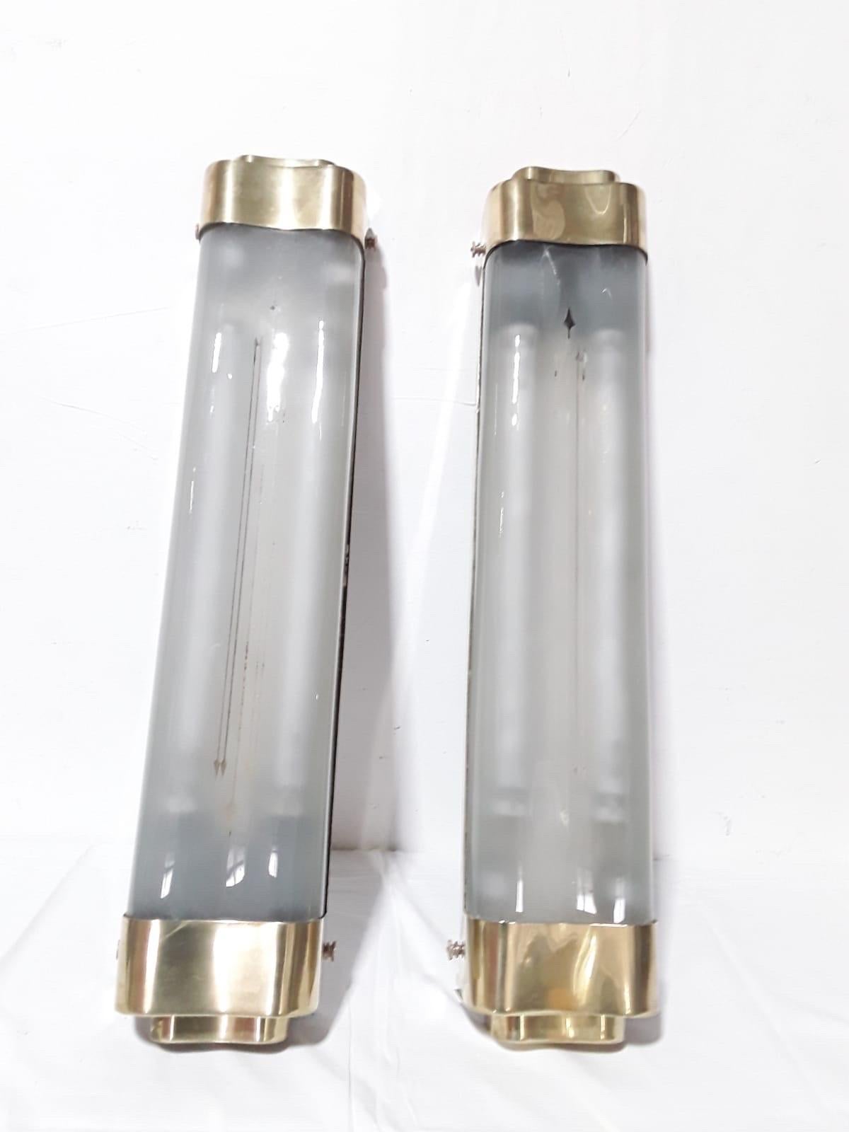 Big Brass & Glass Wall Lamps Top Vintage 1950s For Sale 2