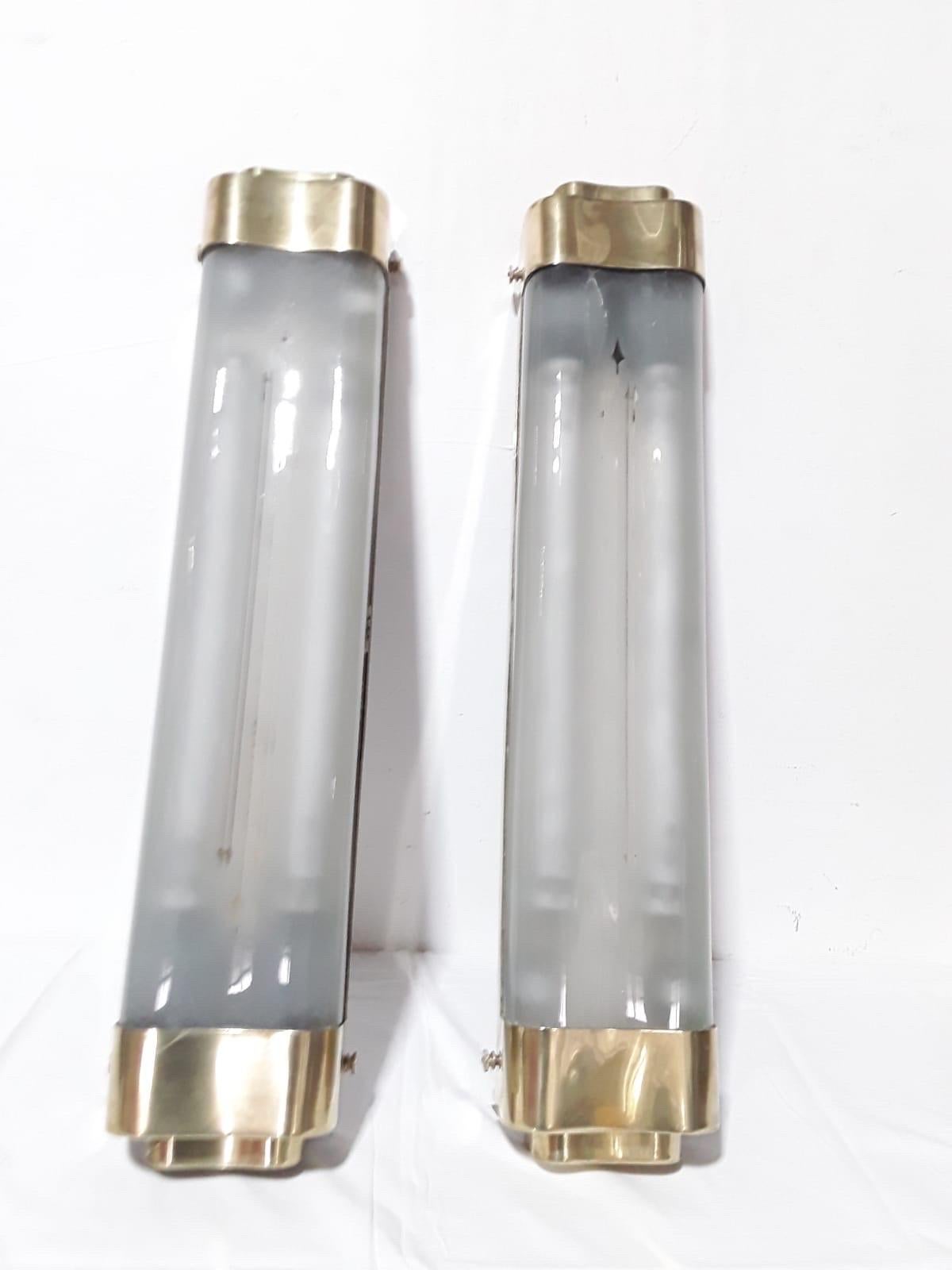 Big Brass & Glass Wall Lamps Top Vintage 1950s For Sale 3