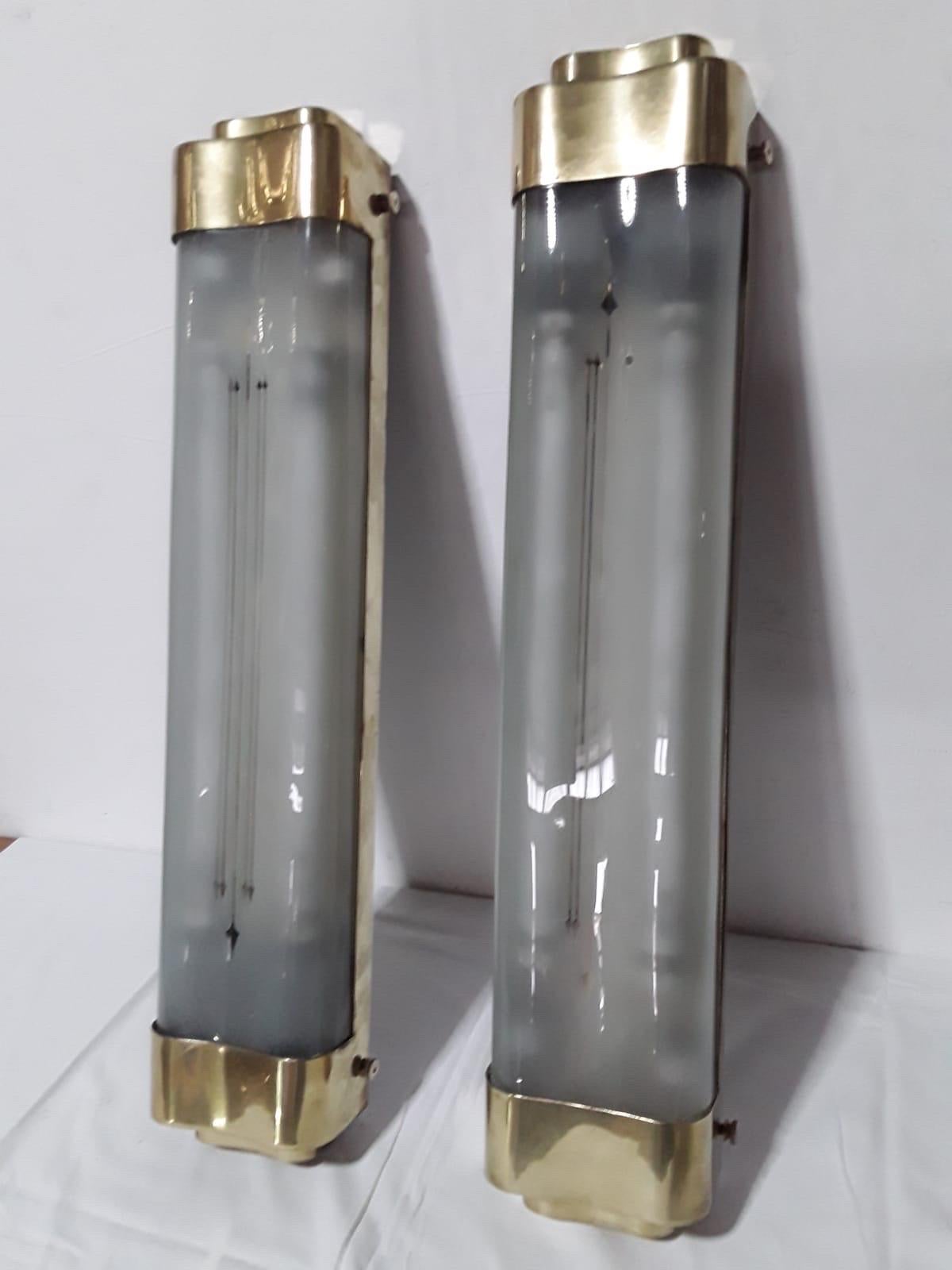 Big Brass & Glass Wall Lamps Top Vintage 1950s For Sale 5