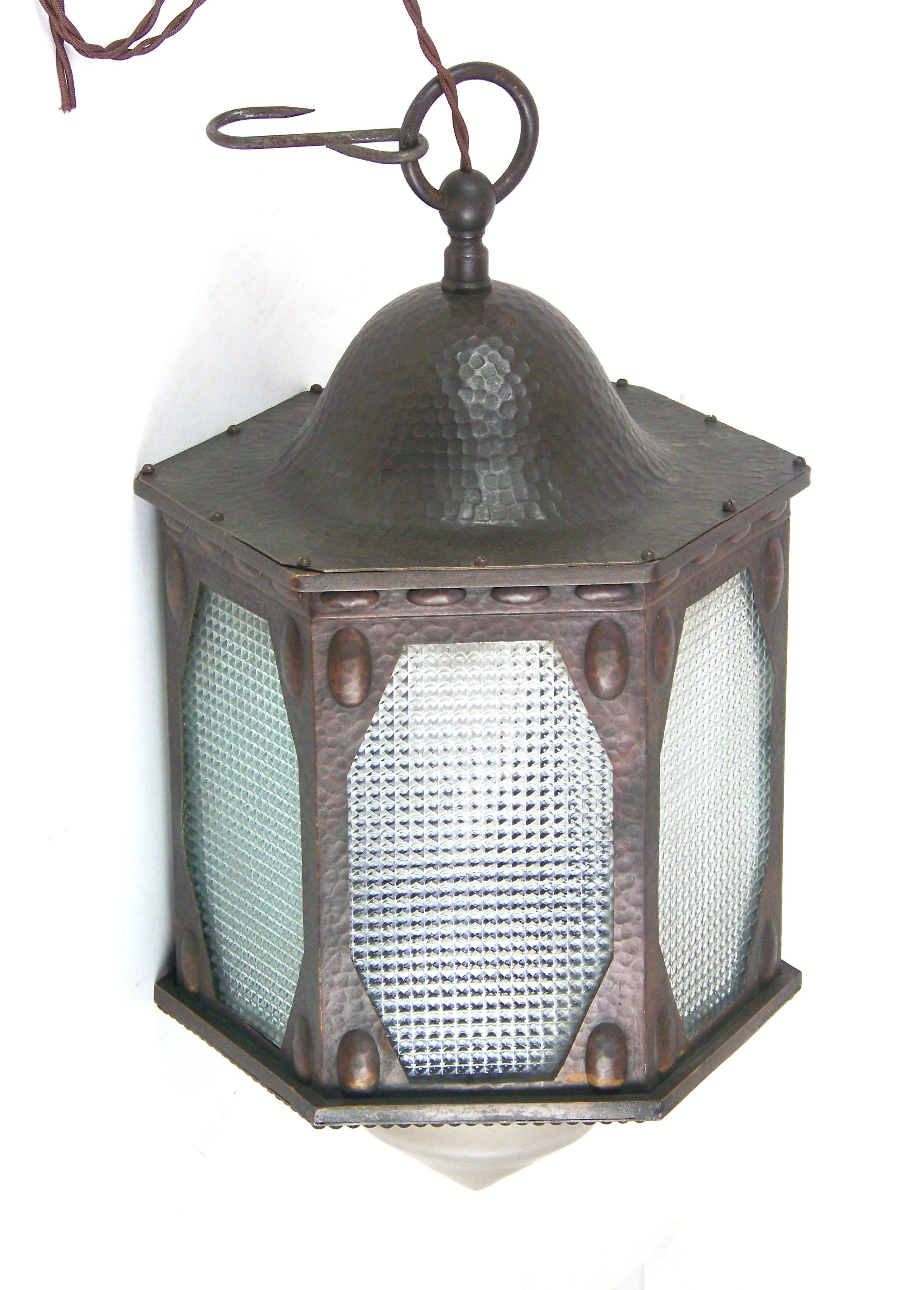 20th Century Big Brass Lantern, Art Nouveau, Artdeco, circa 1915