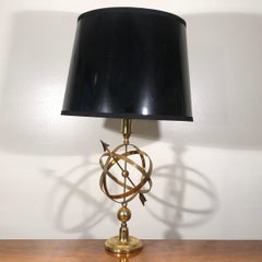Golden Brass Sundial Shaped Table Lamp, France, 1940s