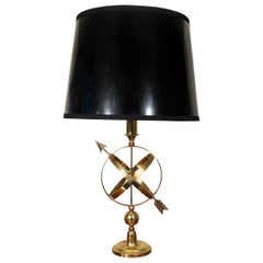 Golden Brass Sundial Shaped Table Lamp, France, 1940s