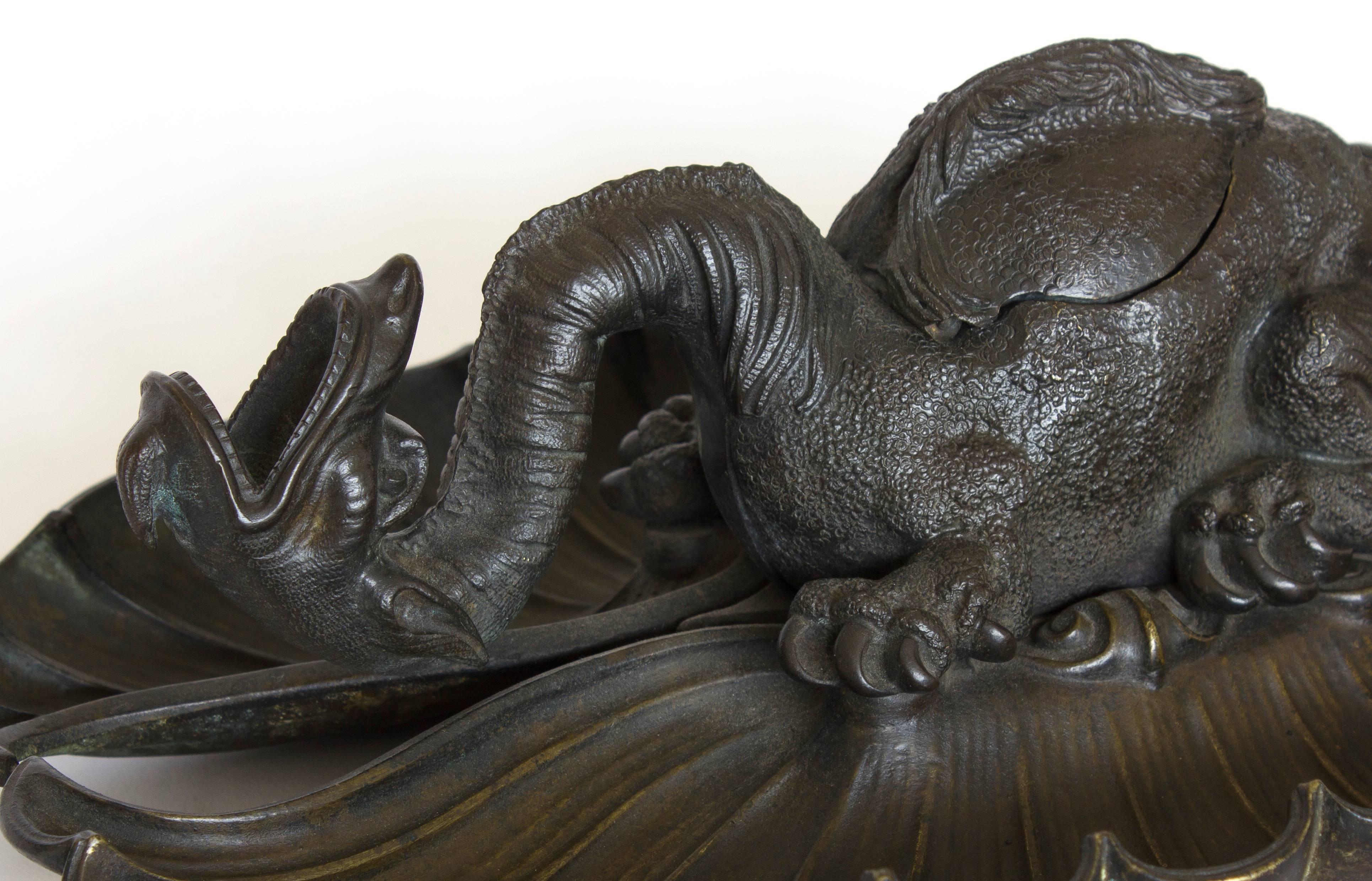 Big Bronze Dragon Inkwell, Russia, 1850s In Excellent Condition For Sale In Brussels, BE