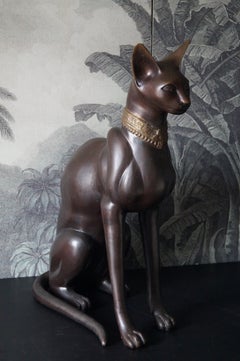 Big Bronze French Egyptian Bastet Cat, 1970s