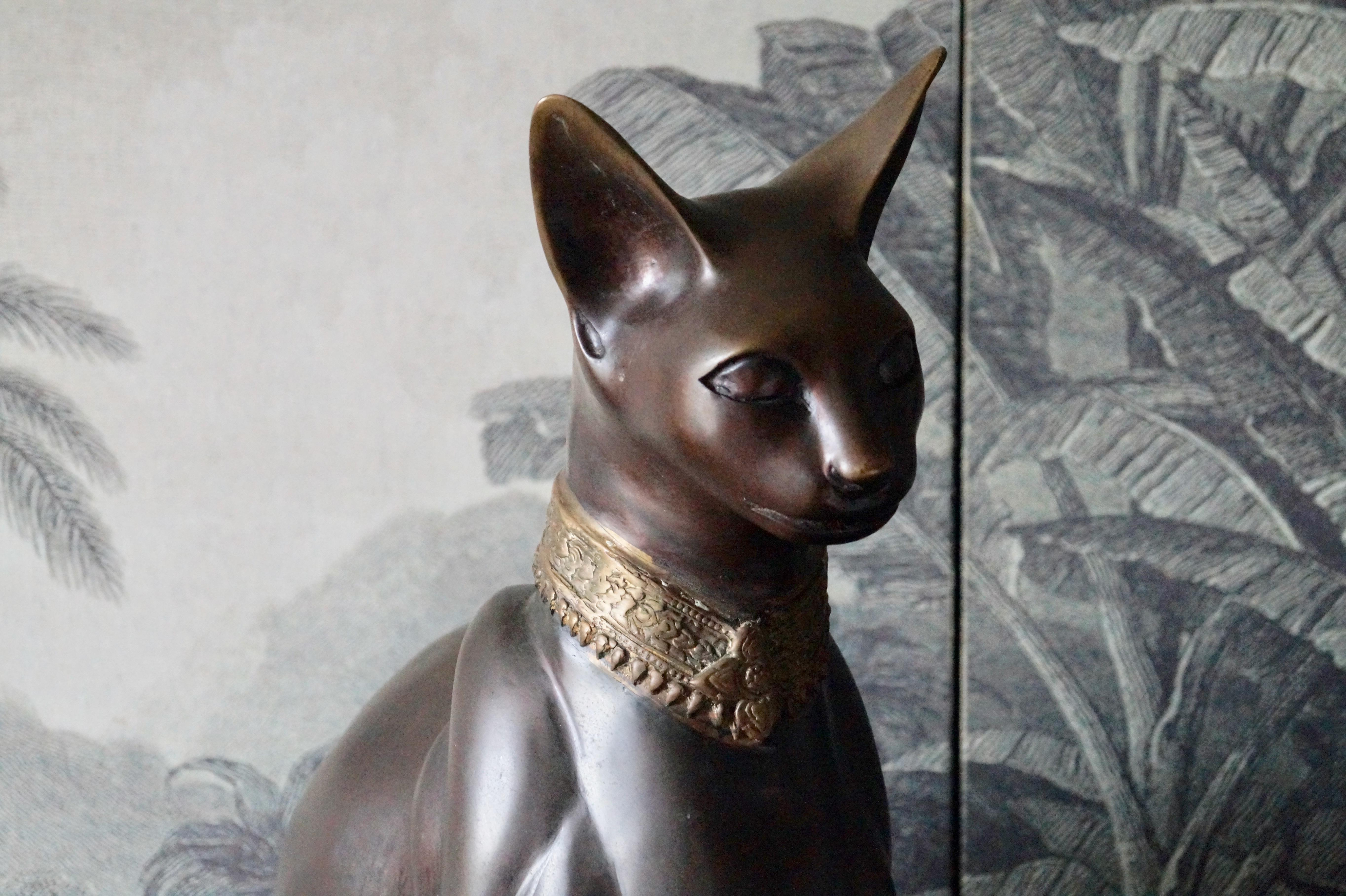 Große ägyptische Bastet-Katze aus Bronze, 1970er Jahre (Französisch) im Angebot