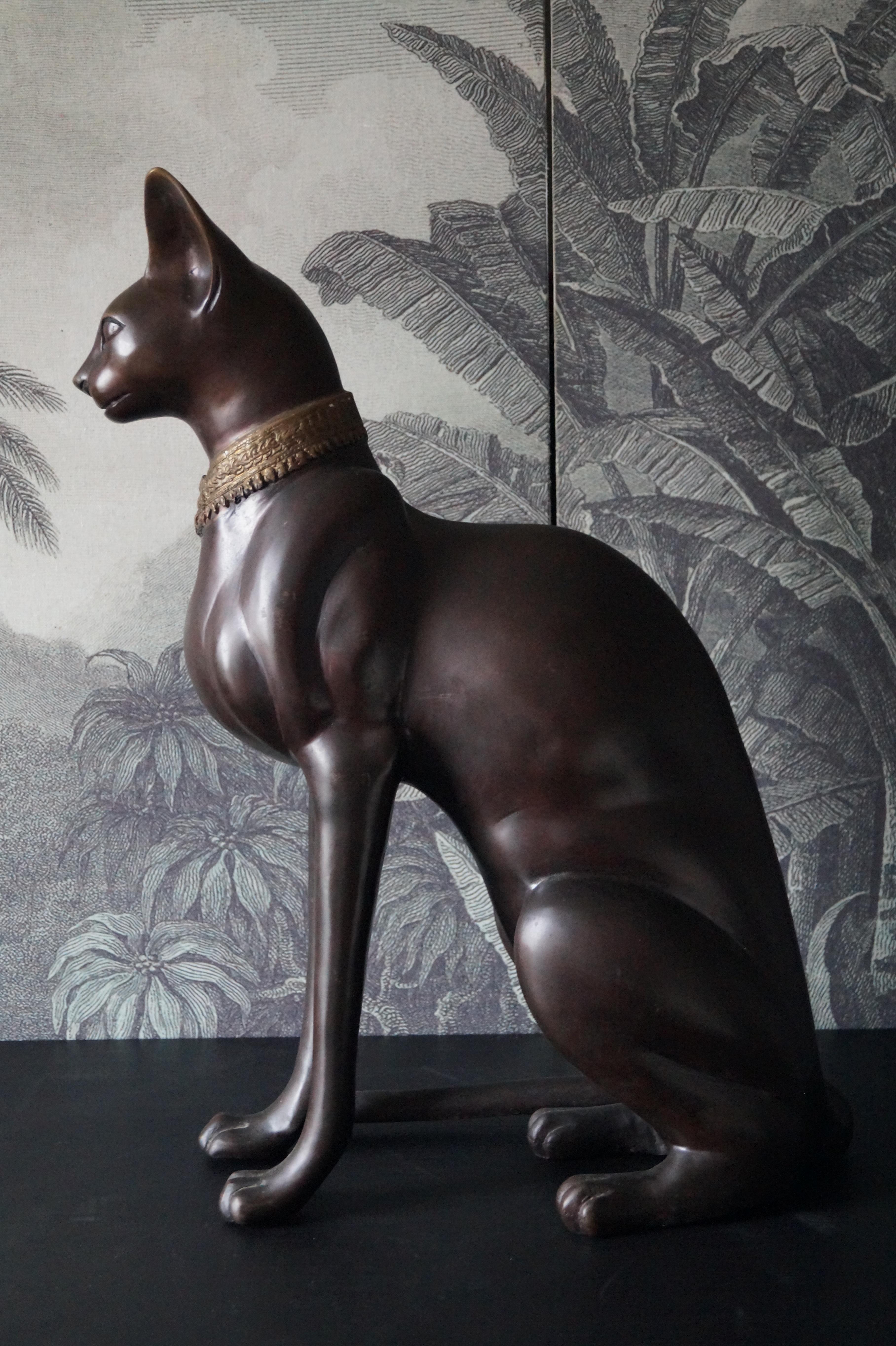 Big Bronze French Egyptian Bastet Cat, 1970s In Good Condition For Sale In BAAMBRUGGE, NL