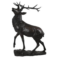 Grande sculpture de cerf en bronze