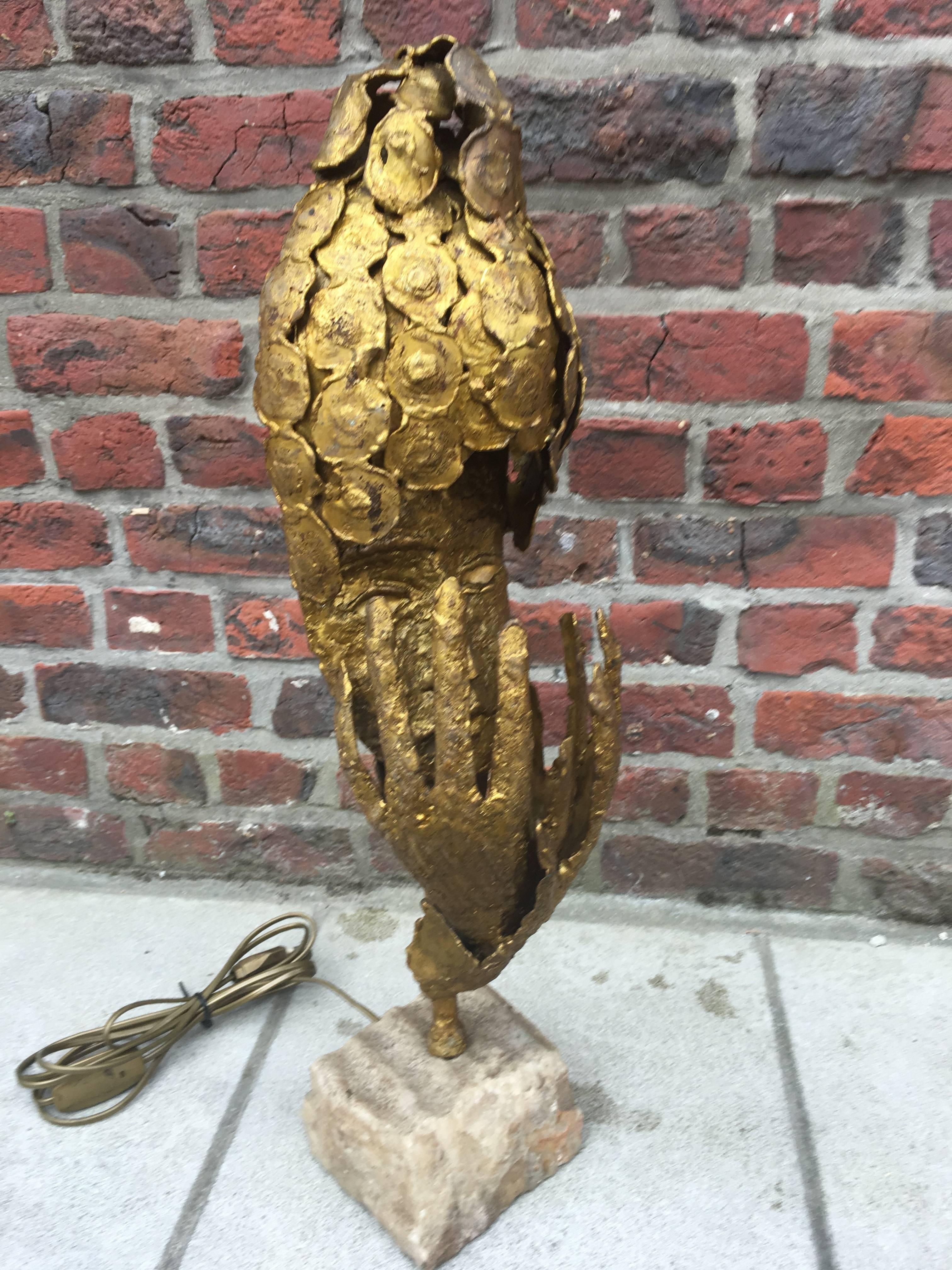 Late 20th Century Big Brutalist Table Lamp in Brass Attributed to Paul Moerenhout, circa 1970