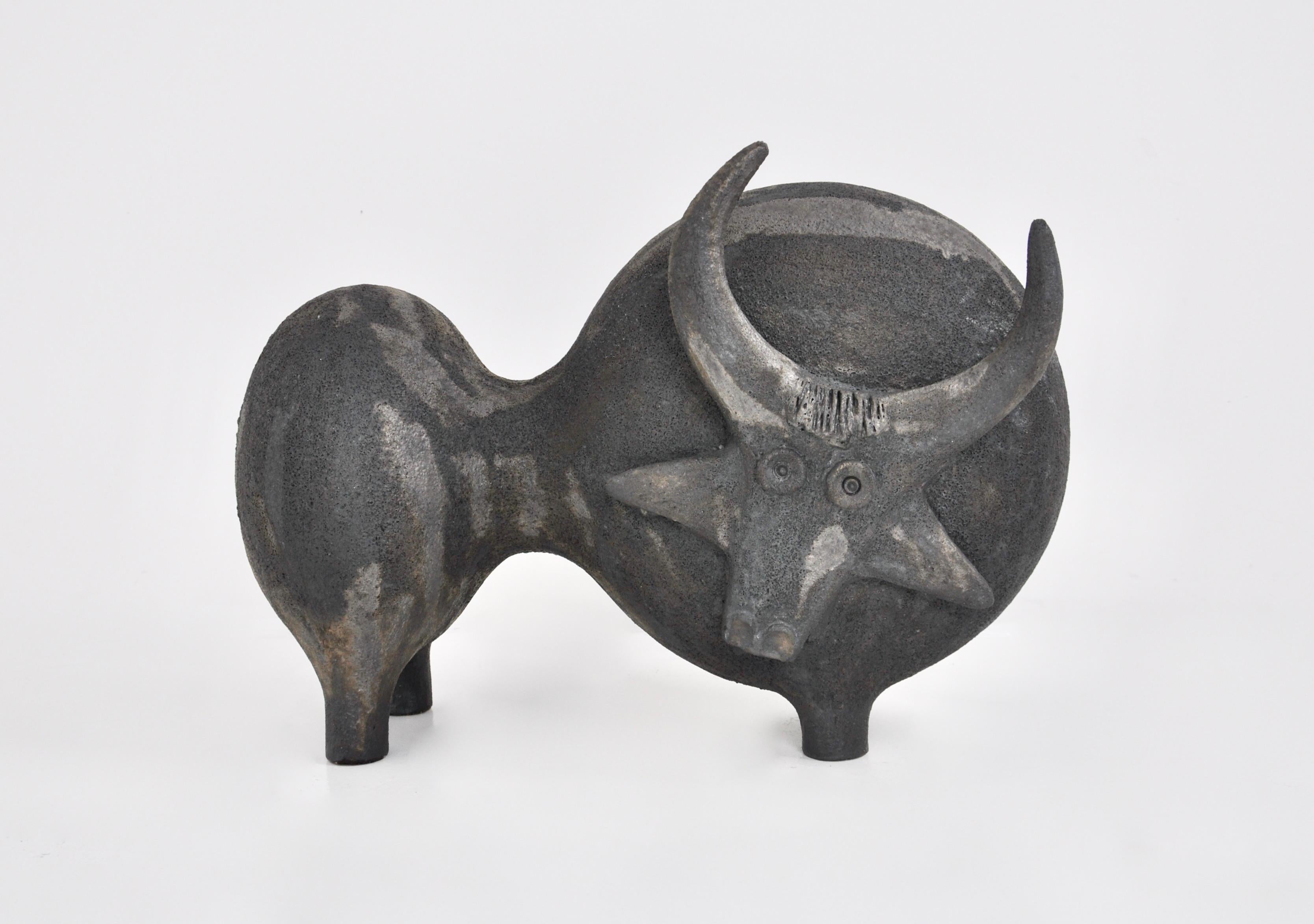 Ceramic statue in the shape of a bull. Stamped Dominique Pouchain.