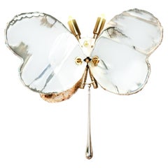   Lampe à suspension contemporaine papillon 40 en verre d'art argenté, couleur blanche, laiton  