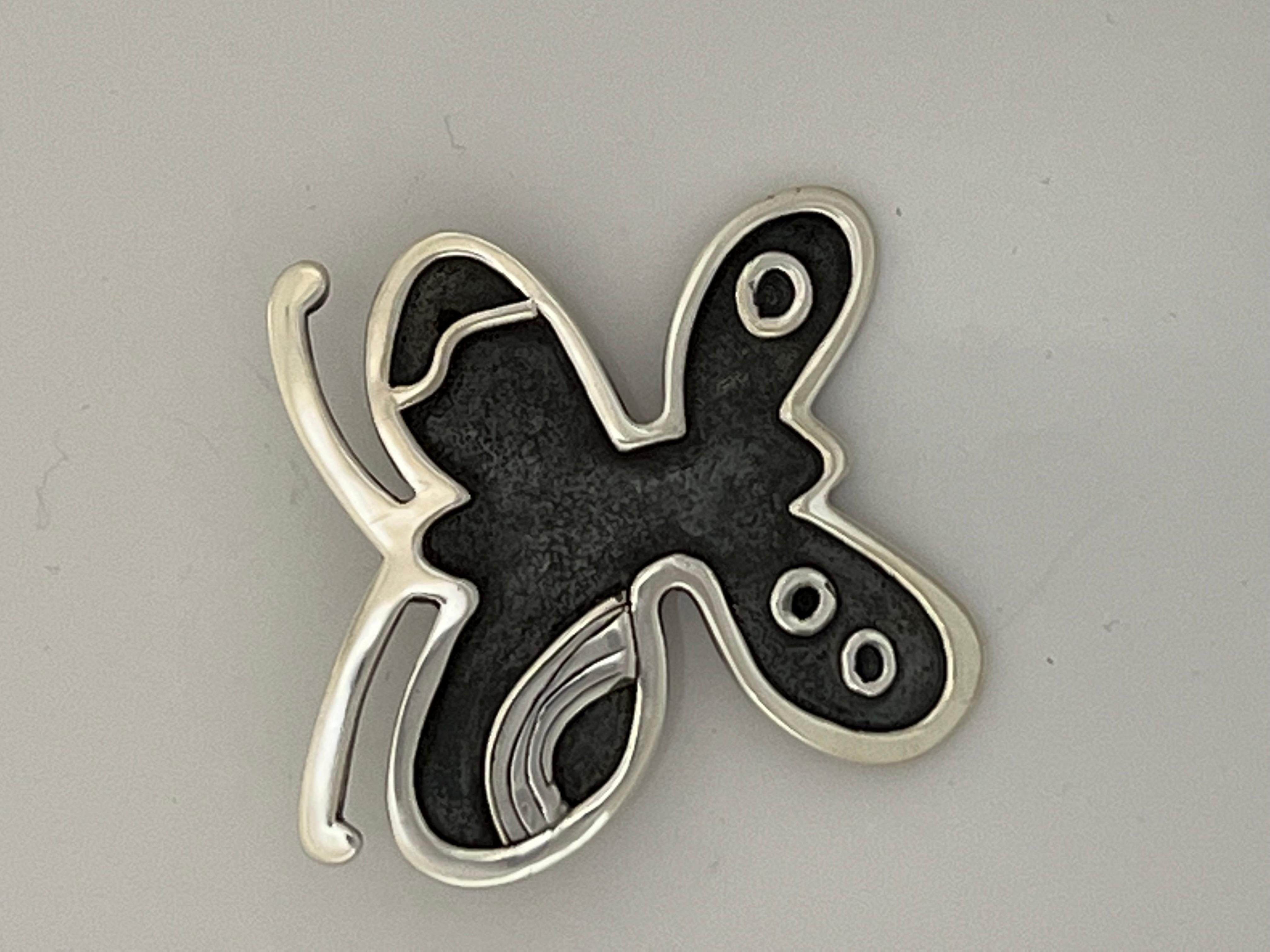 Native American Big Butterfly Pendant, by Melanie Yazzie, Navajo, silver, black, contemporary For Sale